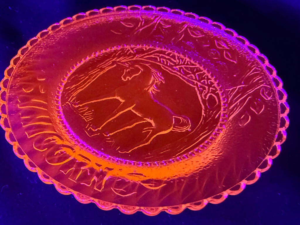 Green Vaseline glass Unicorn plate tea cup horse uranium pony saucer selenium 3″