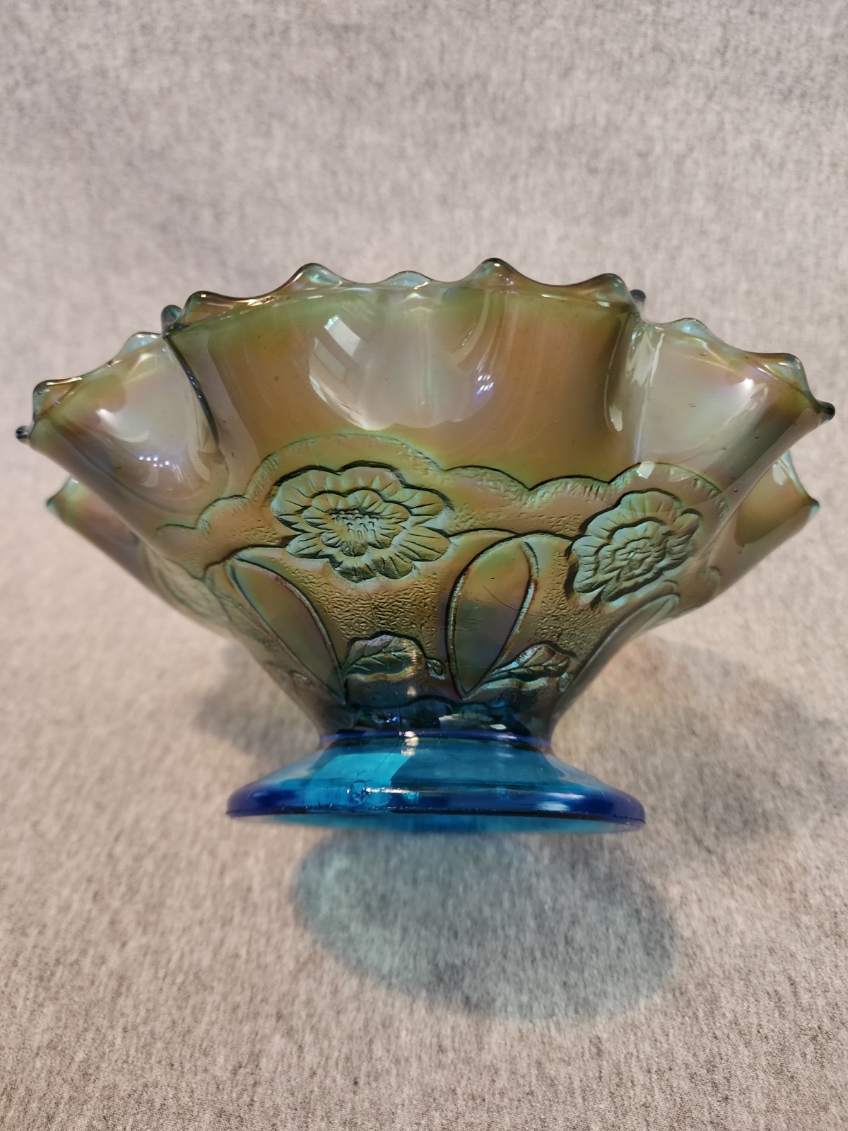 Dugan blue iridescent footed bowl *Rare*