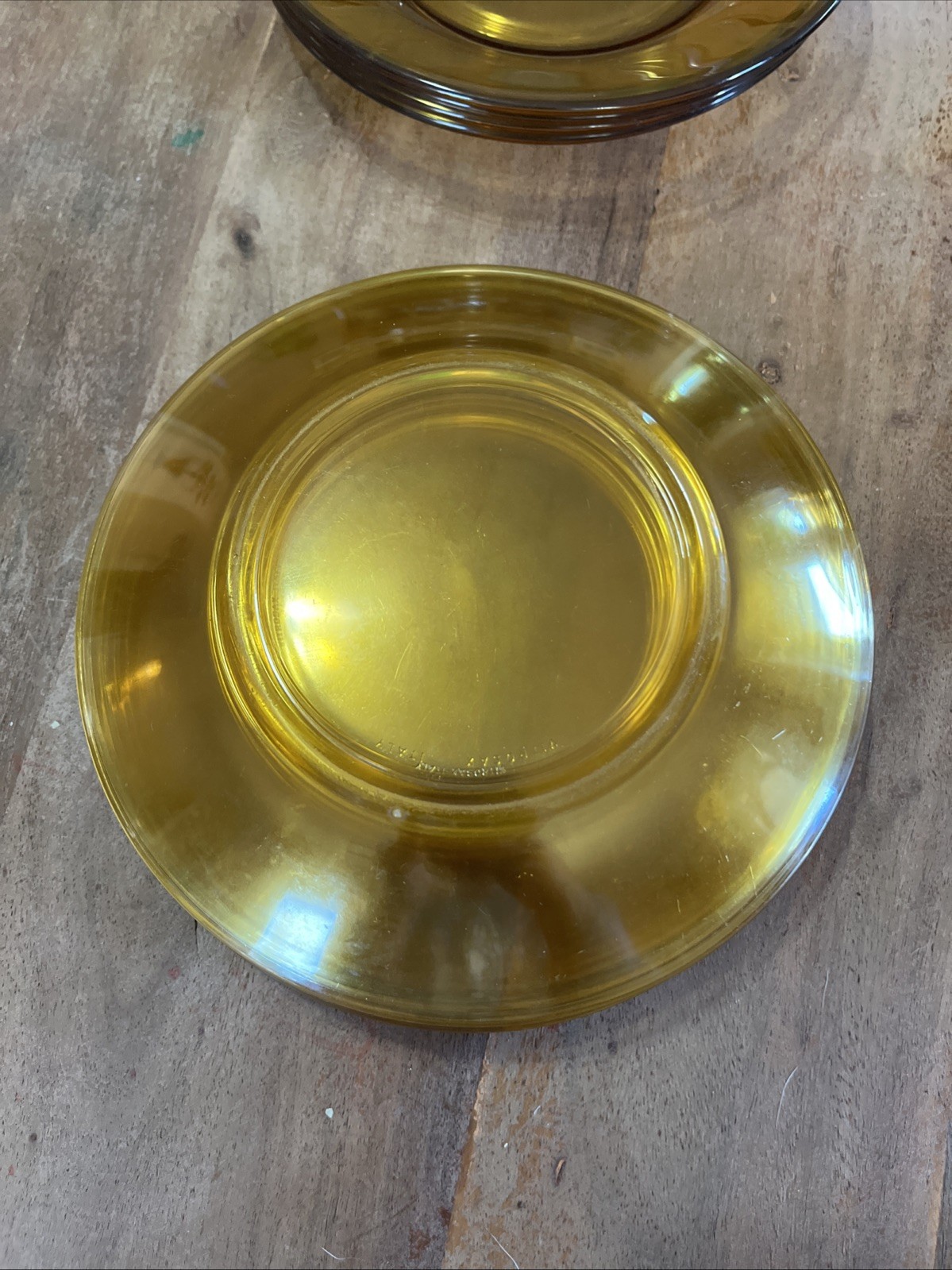 Vintage 1970’s Vitrosax Italy Amber Glass 7.25” Dinner Plates Set of 10