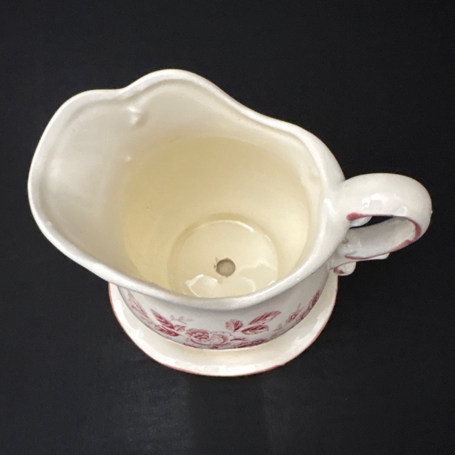 White Japanese Ceramic Pitcher Pink Floral Design Matching Saucer Plate Creamer