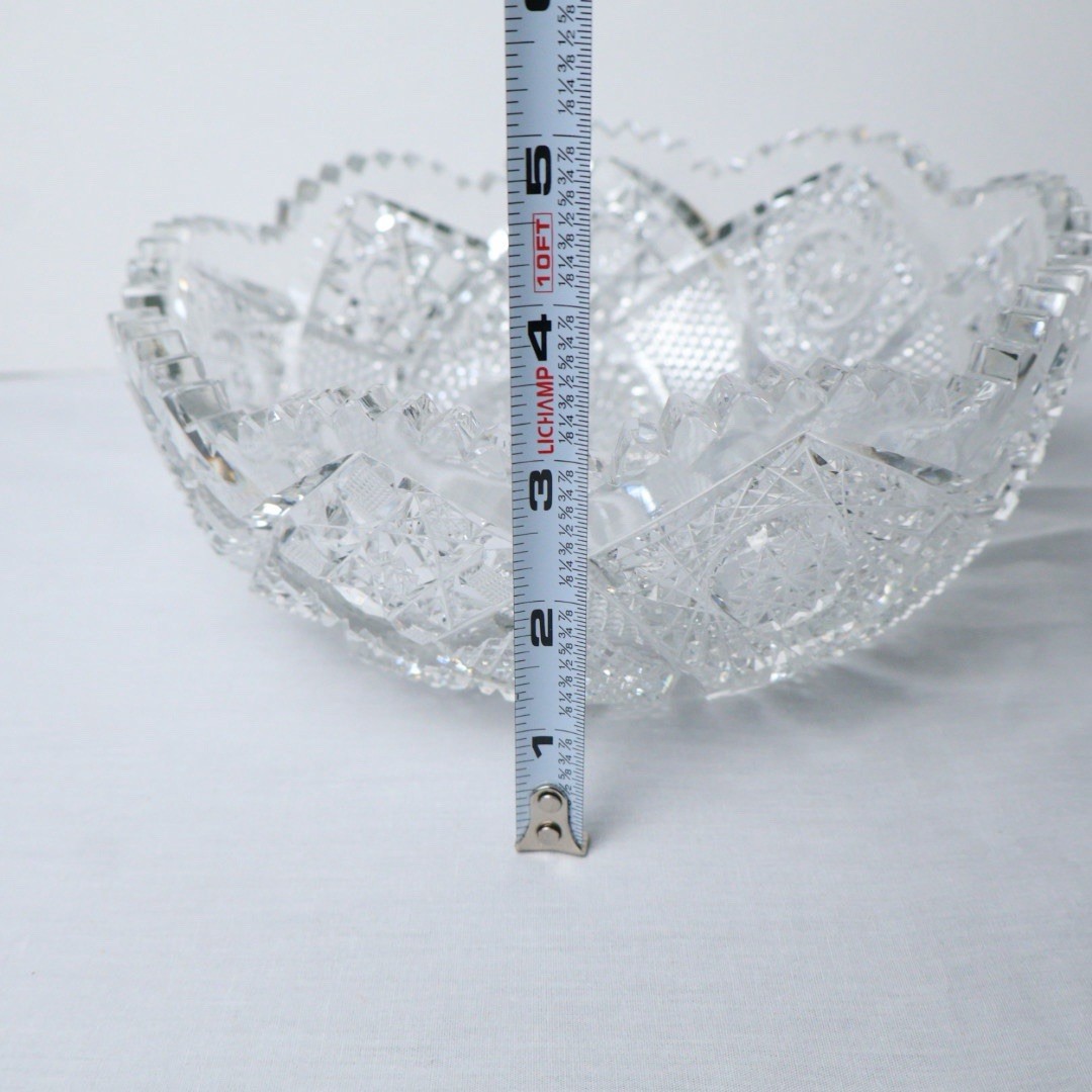 Antique American Brilliant Period Cut Glass Bowl 9″ Sawtooth Edge Circa 1918