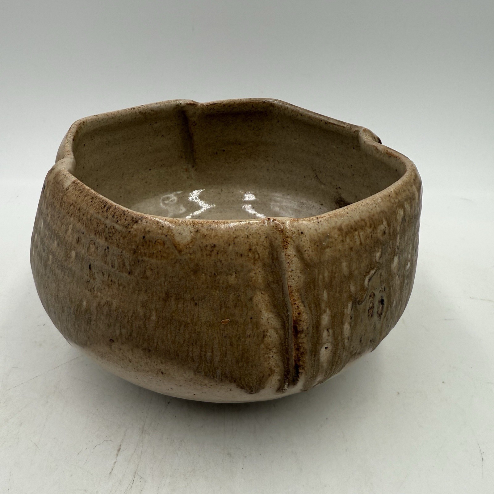 Studio Art Pottery Serving Footed Bowl Pinched Edge Matte Finish 6.25” Diameter