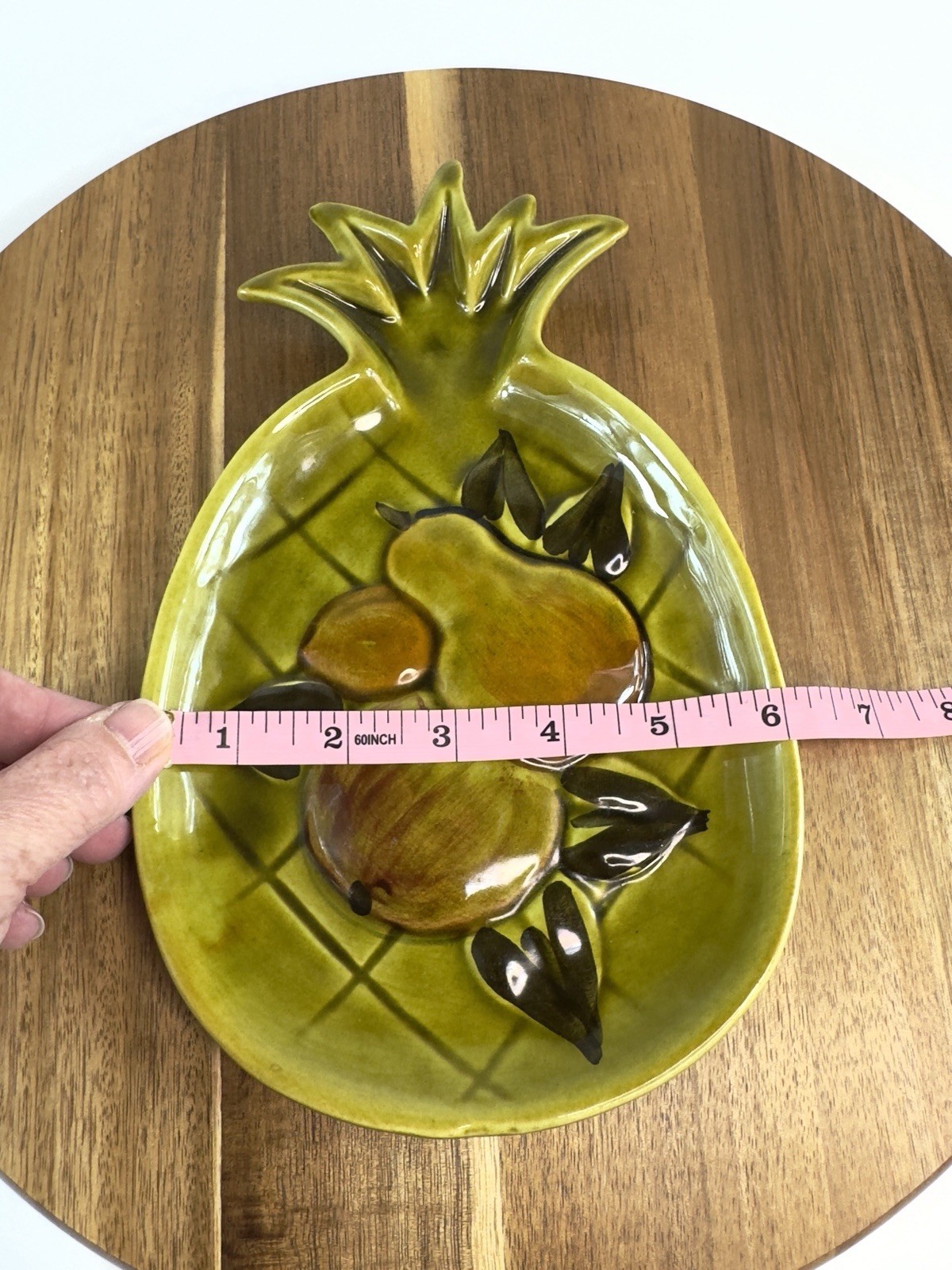 Vintage Los Angeles Potteries Pineapple Shaped Serving Dish 1965 Olive Green