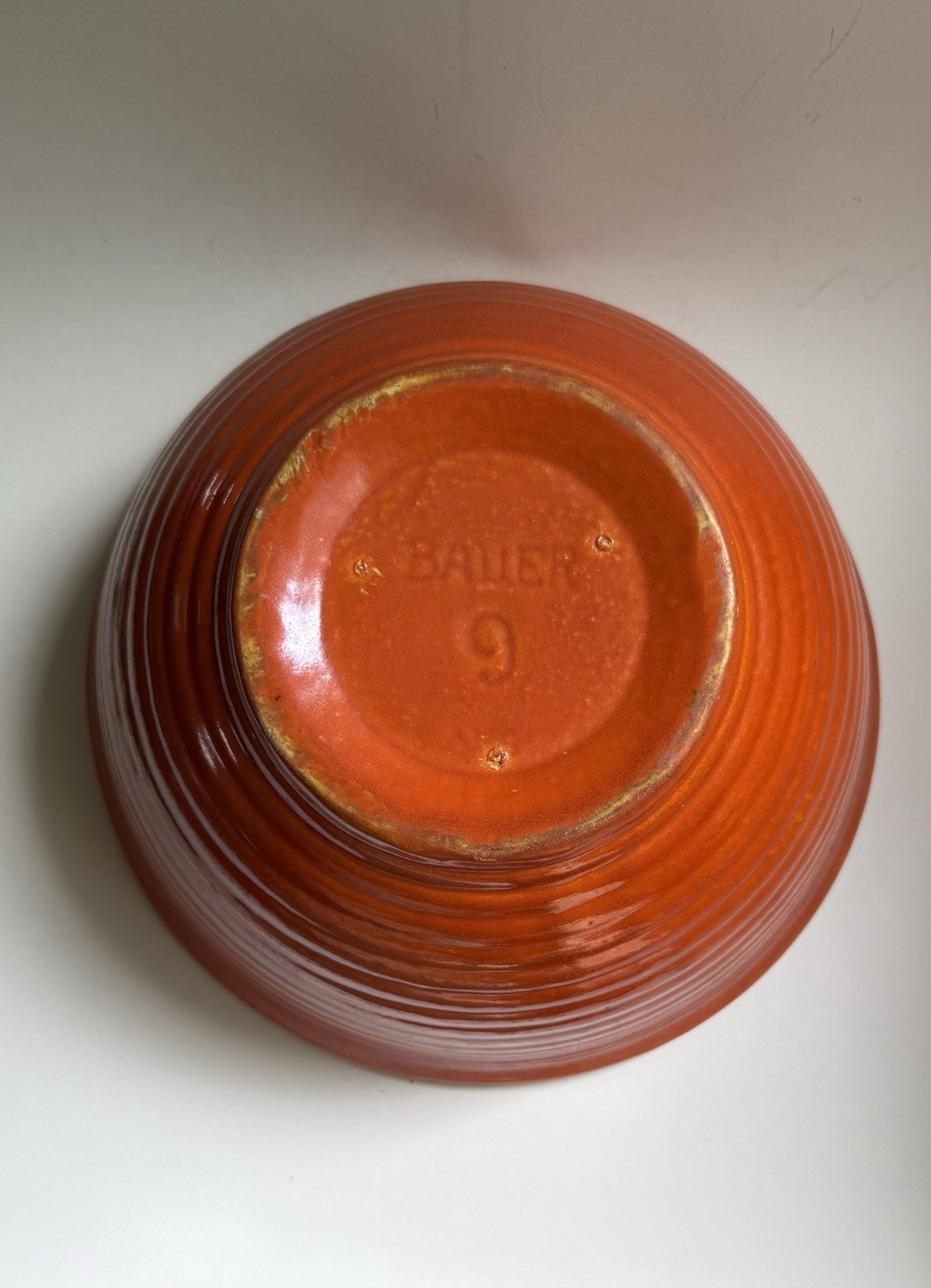 Bauer Orange Ceramic Round Bowl 9 in Diameter