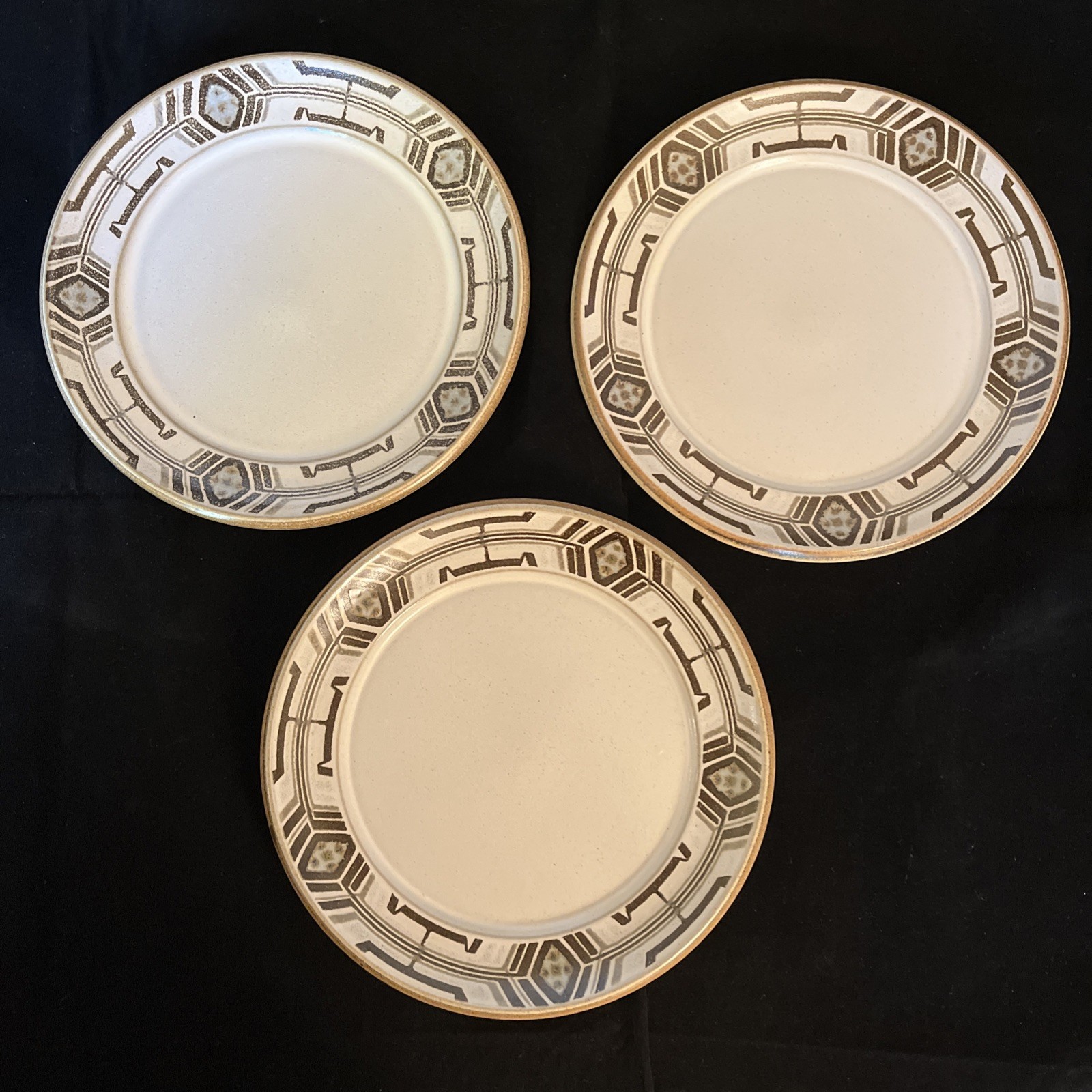 Set Of 3 Denby Plates 6.5in Stoneware Potpourri Aztec For Tea Side Dessert Bread
