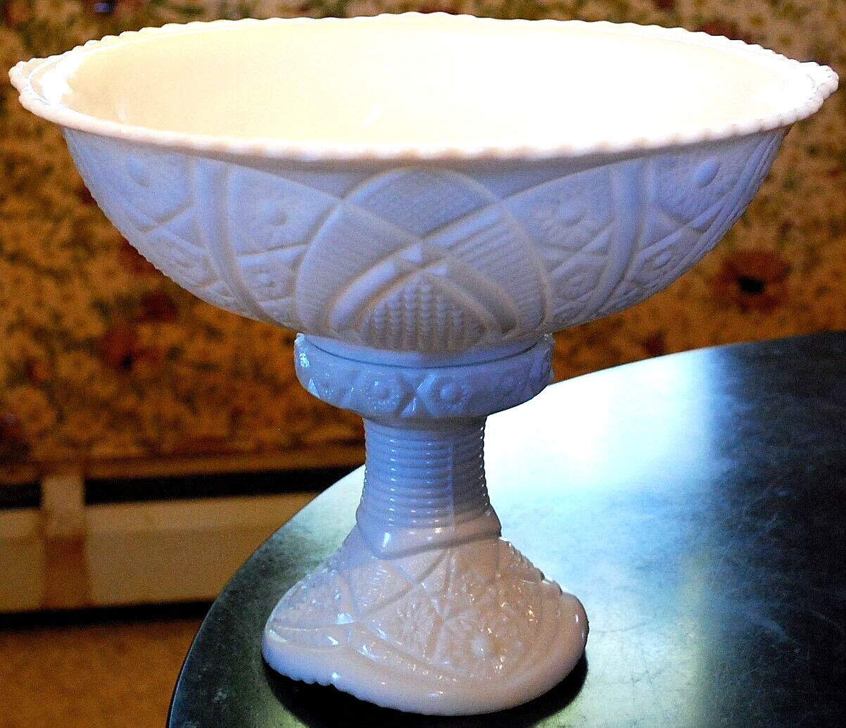 Vtg 1930s McKee THE CONCORD White Milk Glass PUNCH BOWL & PEDESTAL BASE SET 13″