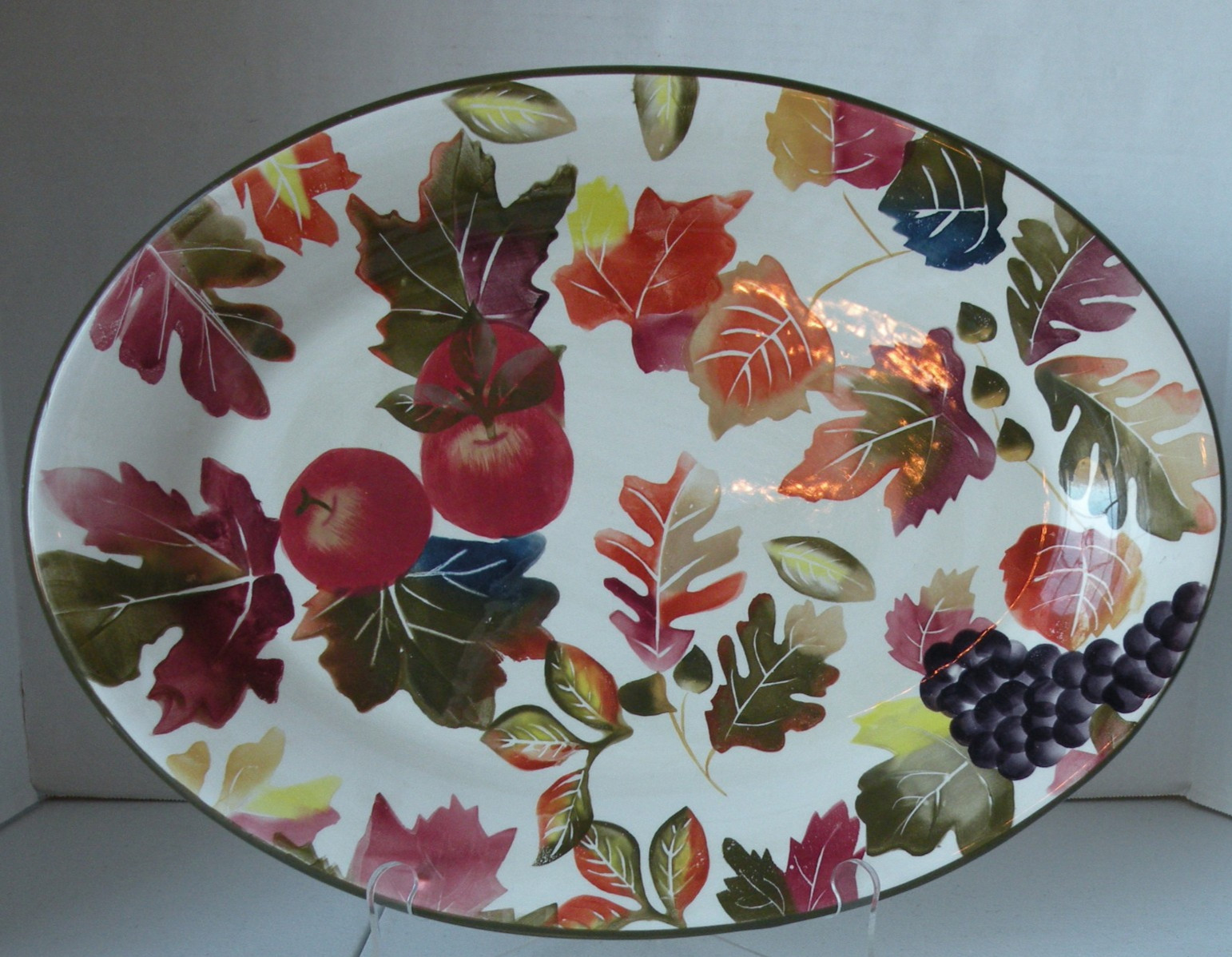 WCL Pottery Fruit and Leaves Serving Platter 17 inches x 12.5 inches Oval