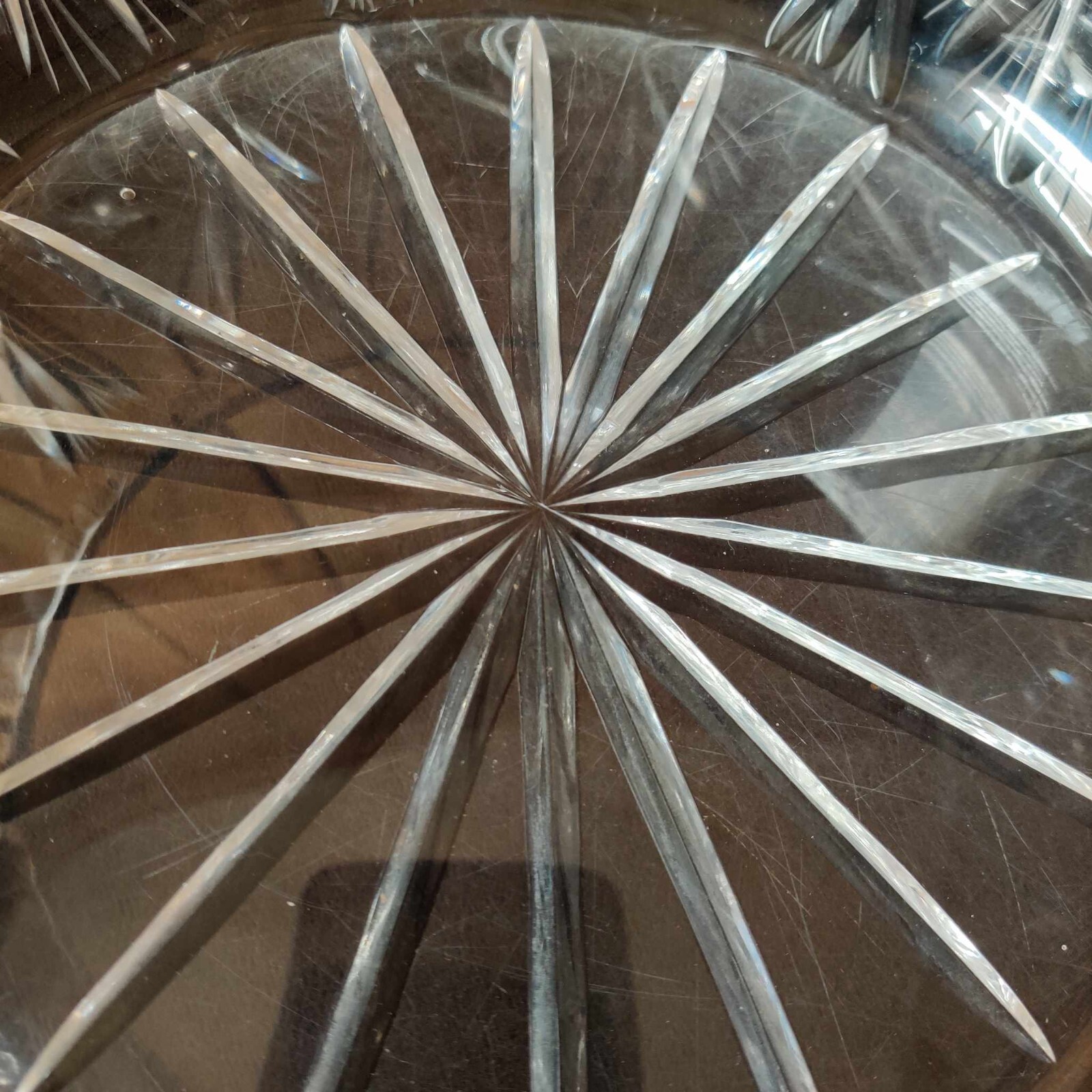 Large HEAVY Cut Crystal Pinwheel Sunburst Salad Fruit Bowl – 8in w – GREAT COND