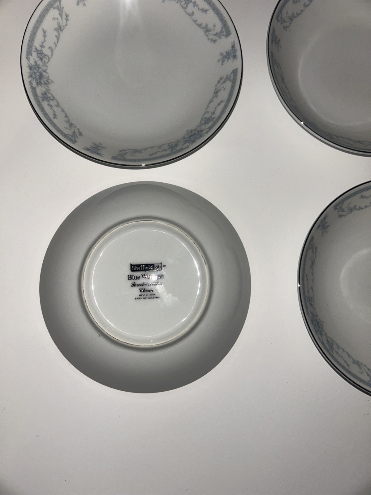 Vintage Sheffield “Blue Whisper ” Fine China Dessert Bowls Set Of 4