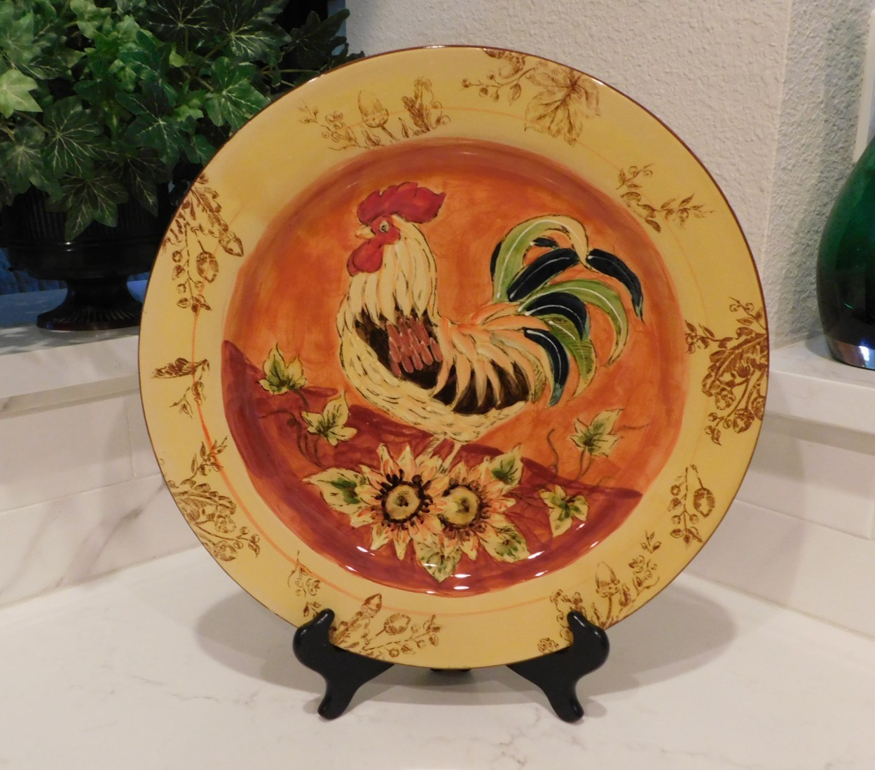 CLOSE-OUT Maxcera Orange Rooster Serving Platter Chop Plate 14.25 in.