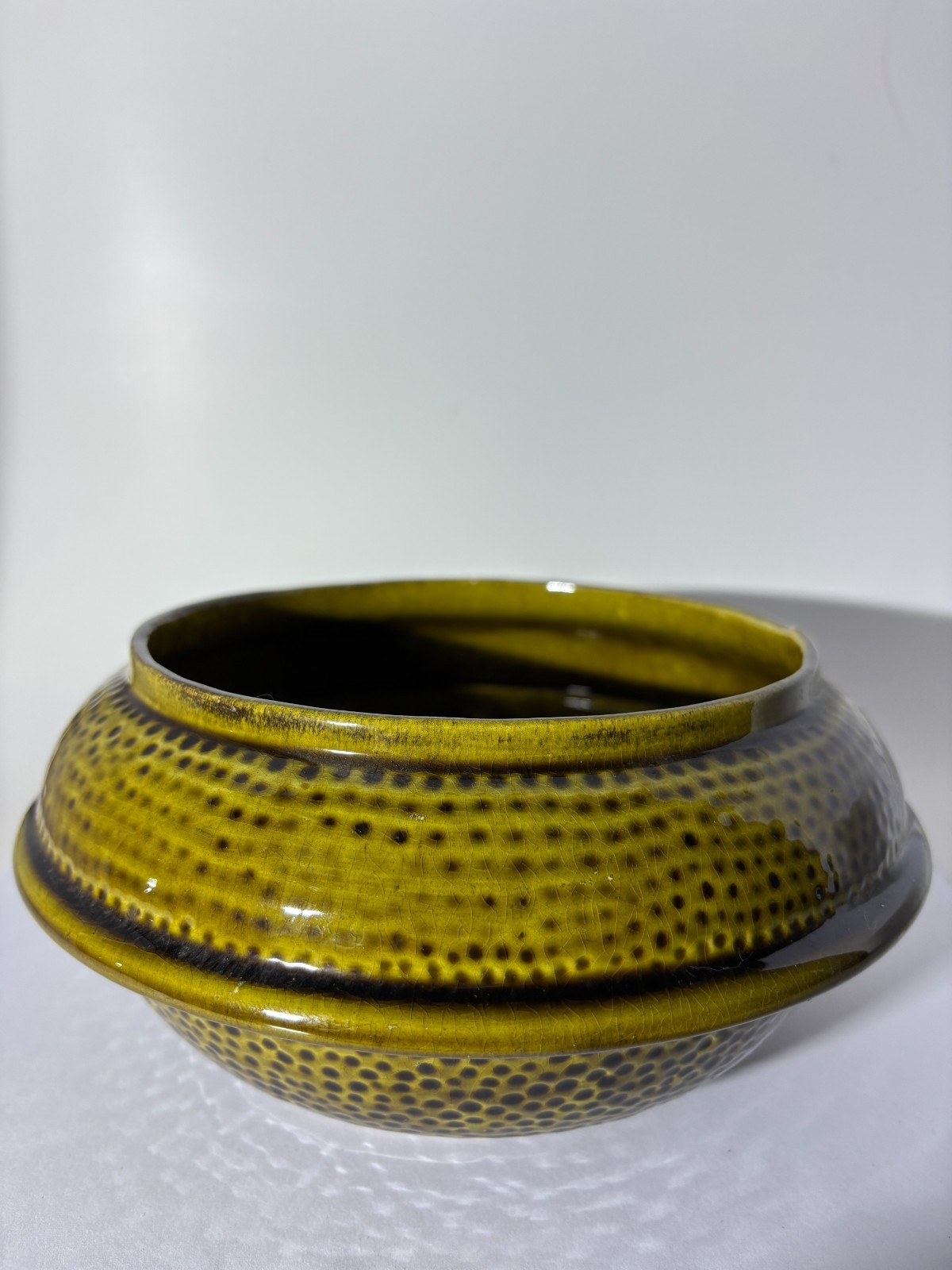 Vintage Calif USA Pottery CT 70 Olive Green Textured Dot Bowl MCM