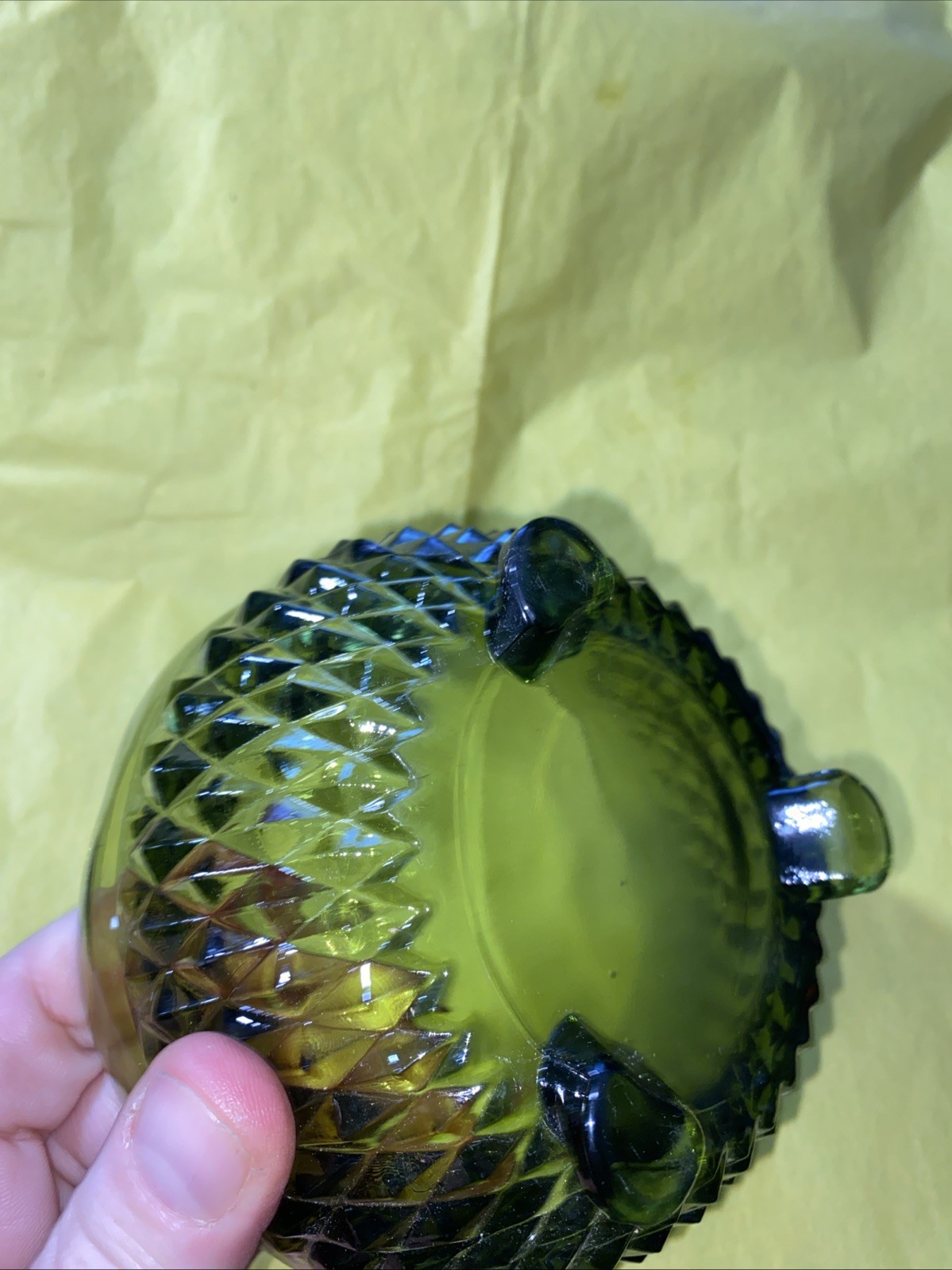 Vintage Indiana Glass 3 footed diamond point 5” Candy Dish Home Decor