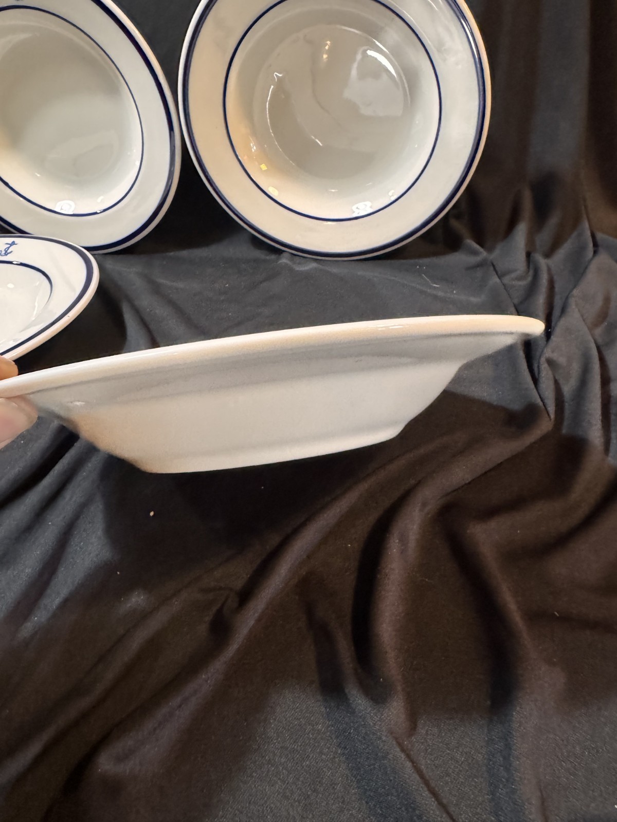 4 Vtg US Navy Blue Anchor Jackson China Restaurant Ware 9″ Pasta Bowls Nautical