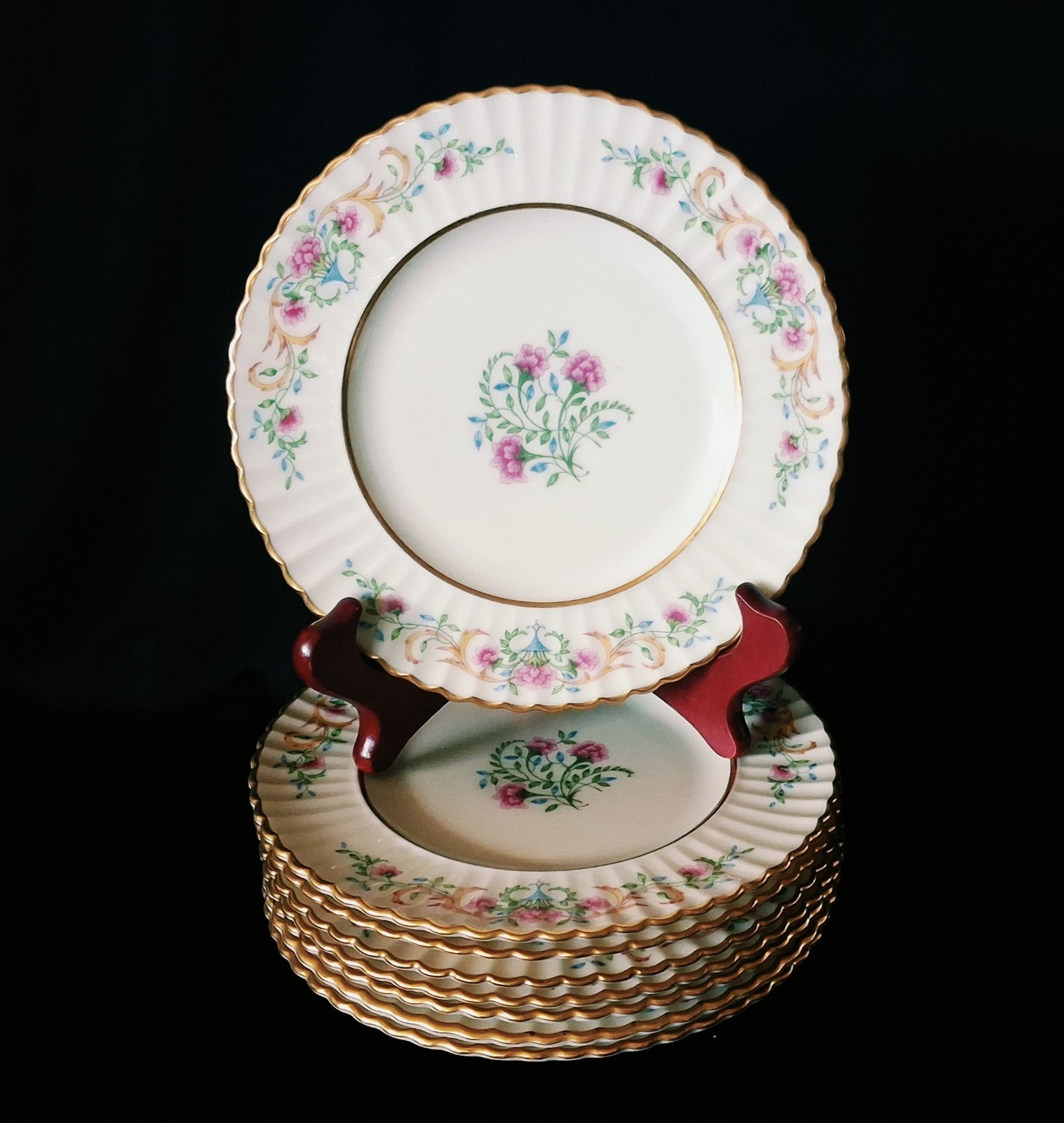 Lenox CINDERELLA Bread Plates 6.25″ Scalloped Gold Edge Floral (Set of 8) V-308