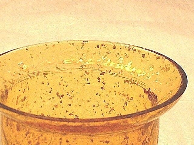 Antique Victorian Amber Spangle Glass Pinched Sided Vase With Silver Flakes
