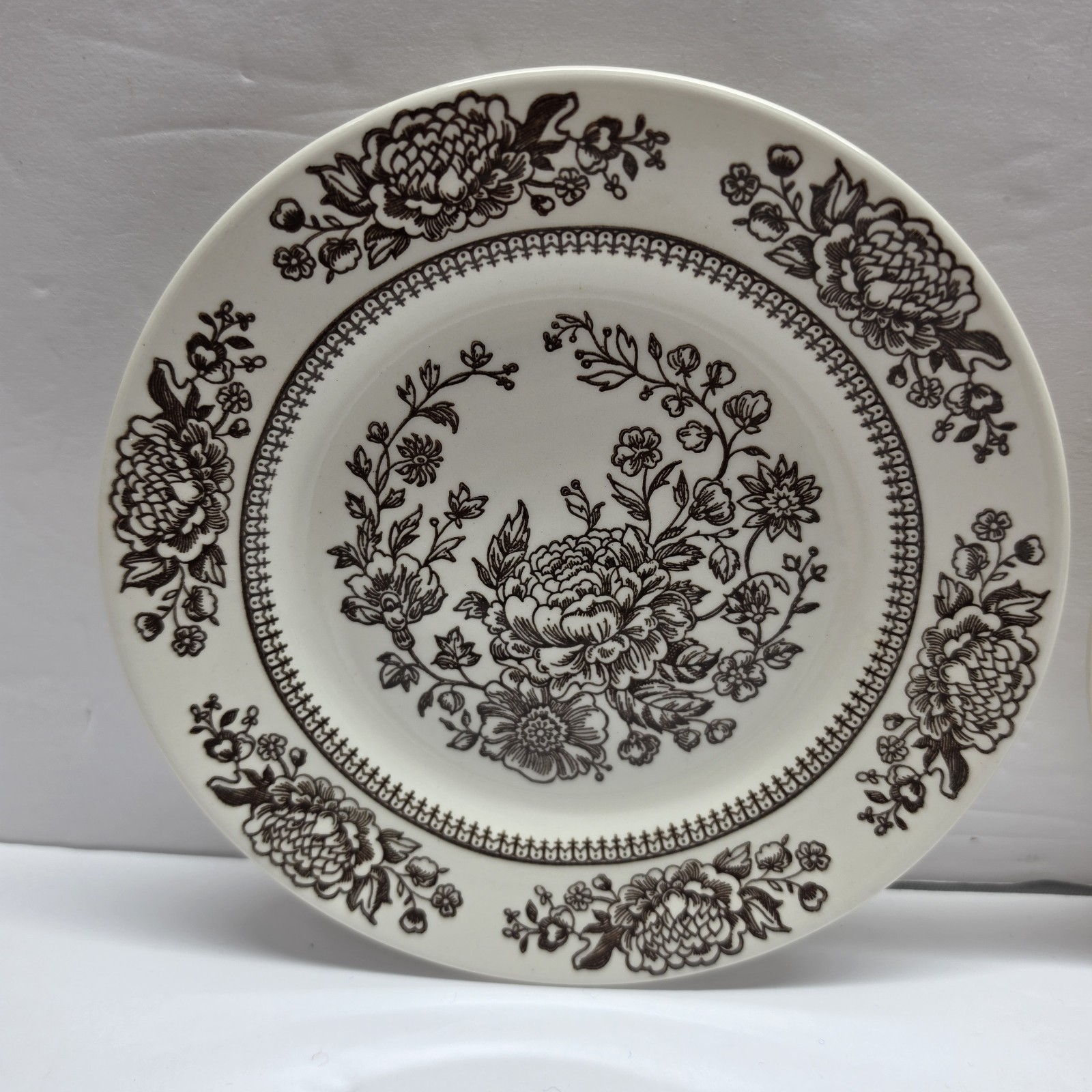 Royal China Sussex Cavalier Ironstone Bread Plate Brown Floral EUC 6.5″ diam