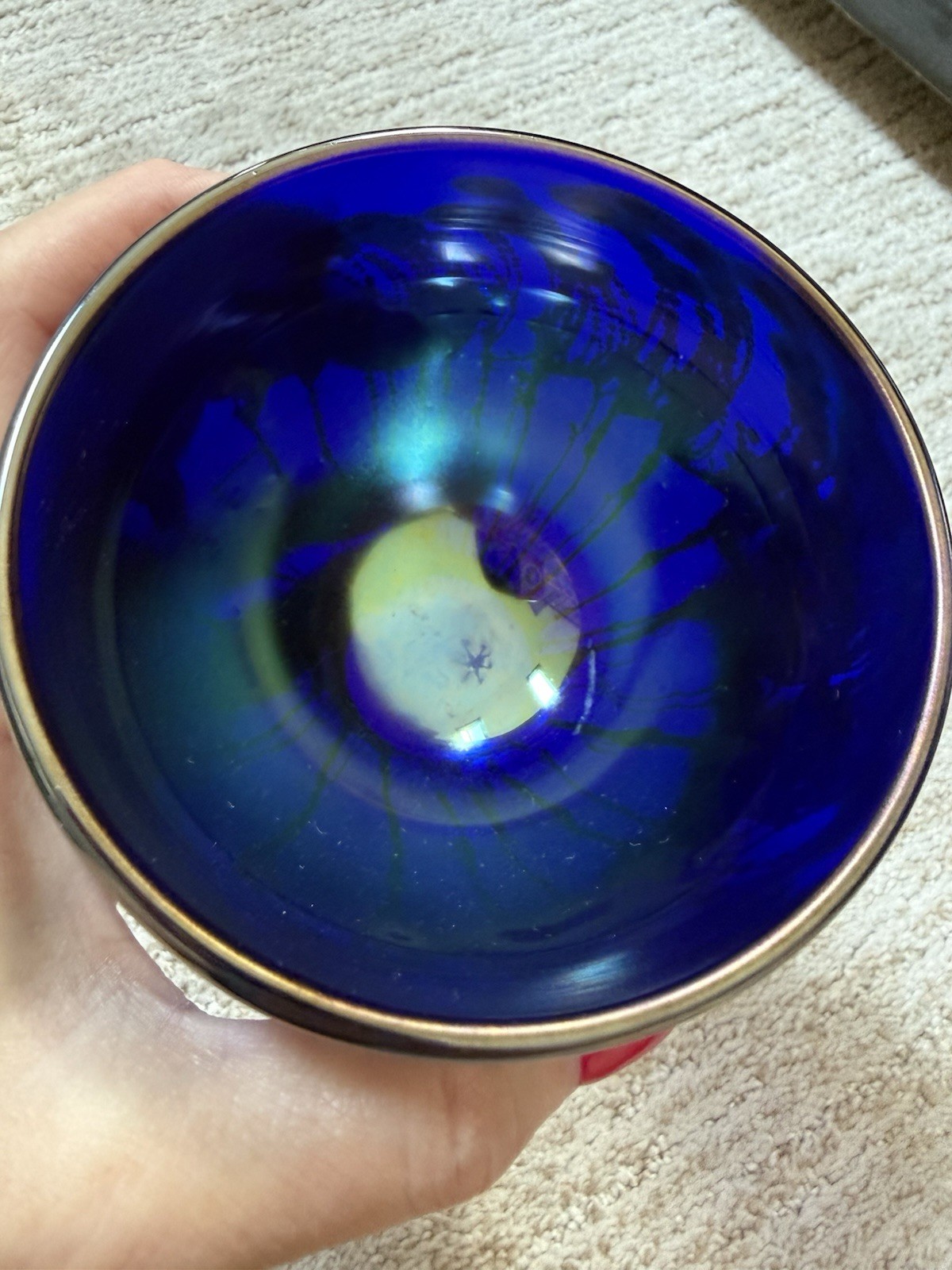 Coleman 1994 Signed Hand Blown Iridescent Blue Art Glass Bowl 5″ Round 3″ High