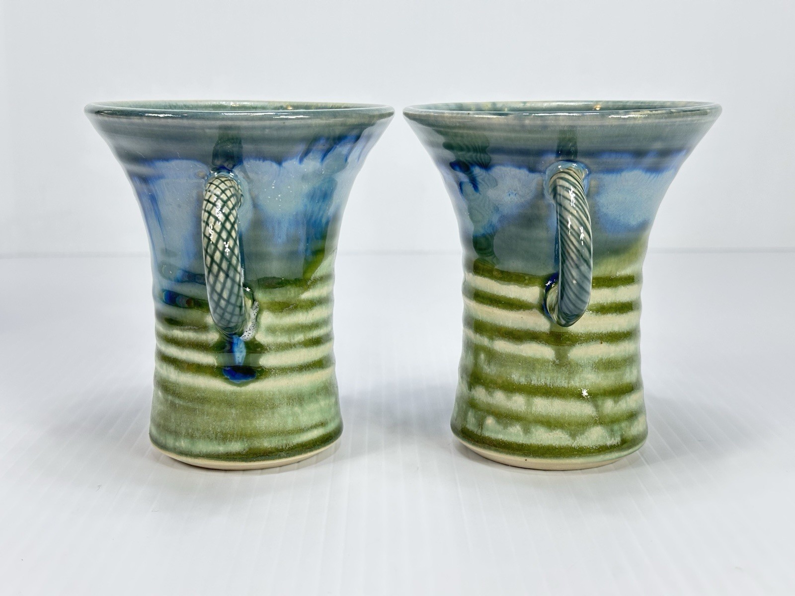 STONEWARE JACKSON POTTERY Kilkenny Ireland Studio Set 2 Mugs Glazed Blue Green