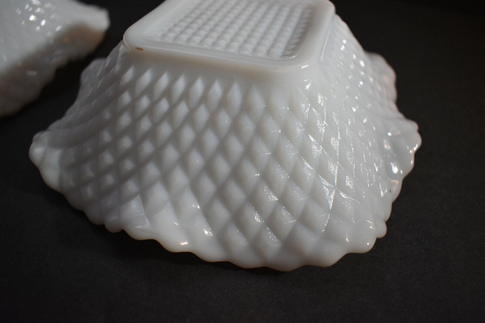 Milk Glass Candy/Trinket Dishes Diamond Pattern Matched Set of 2 Square 4”