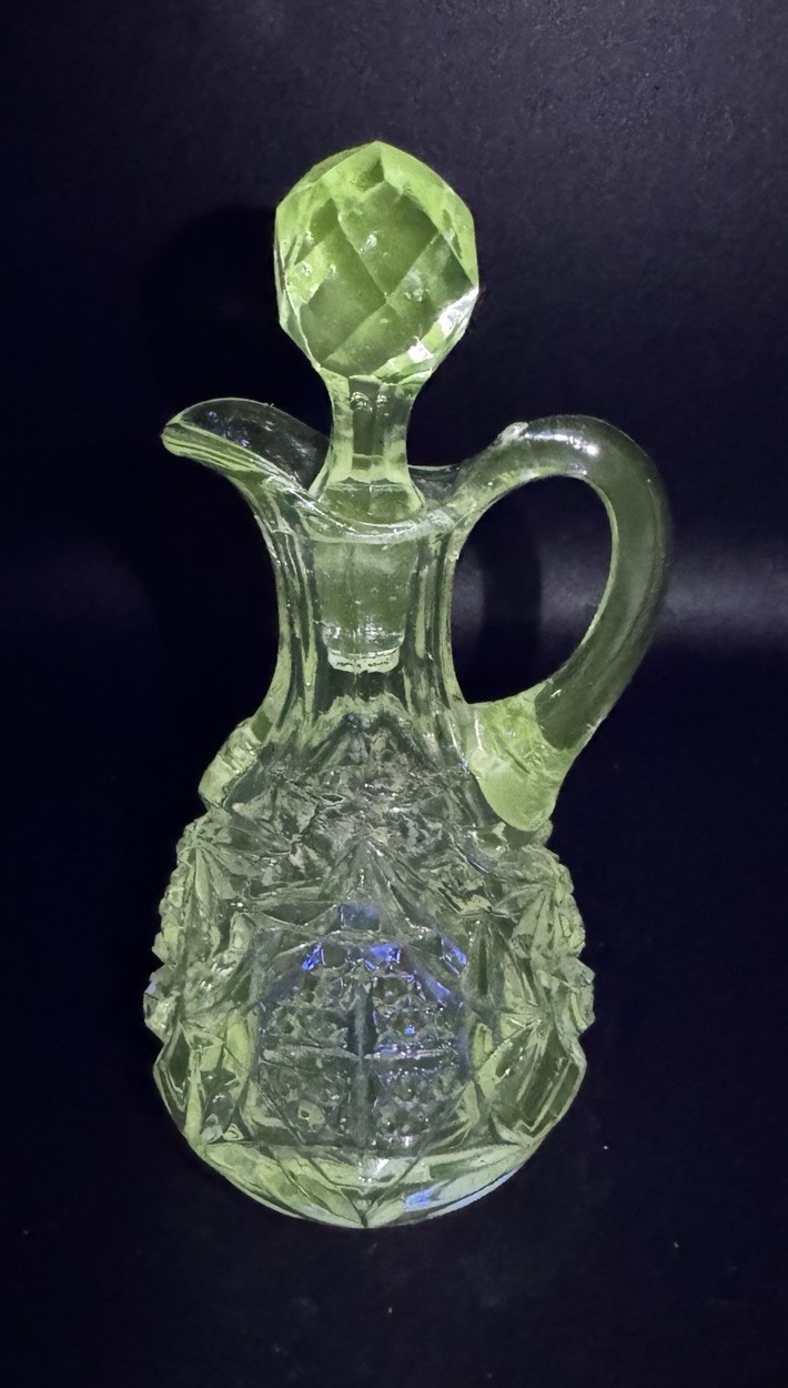 Antique New Martinsville No. 500 Wetzel Glass Cruet EAPG Manganese Glow 1905