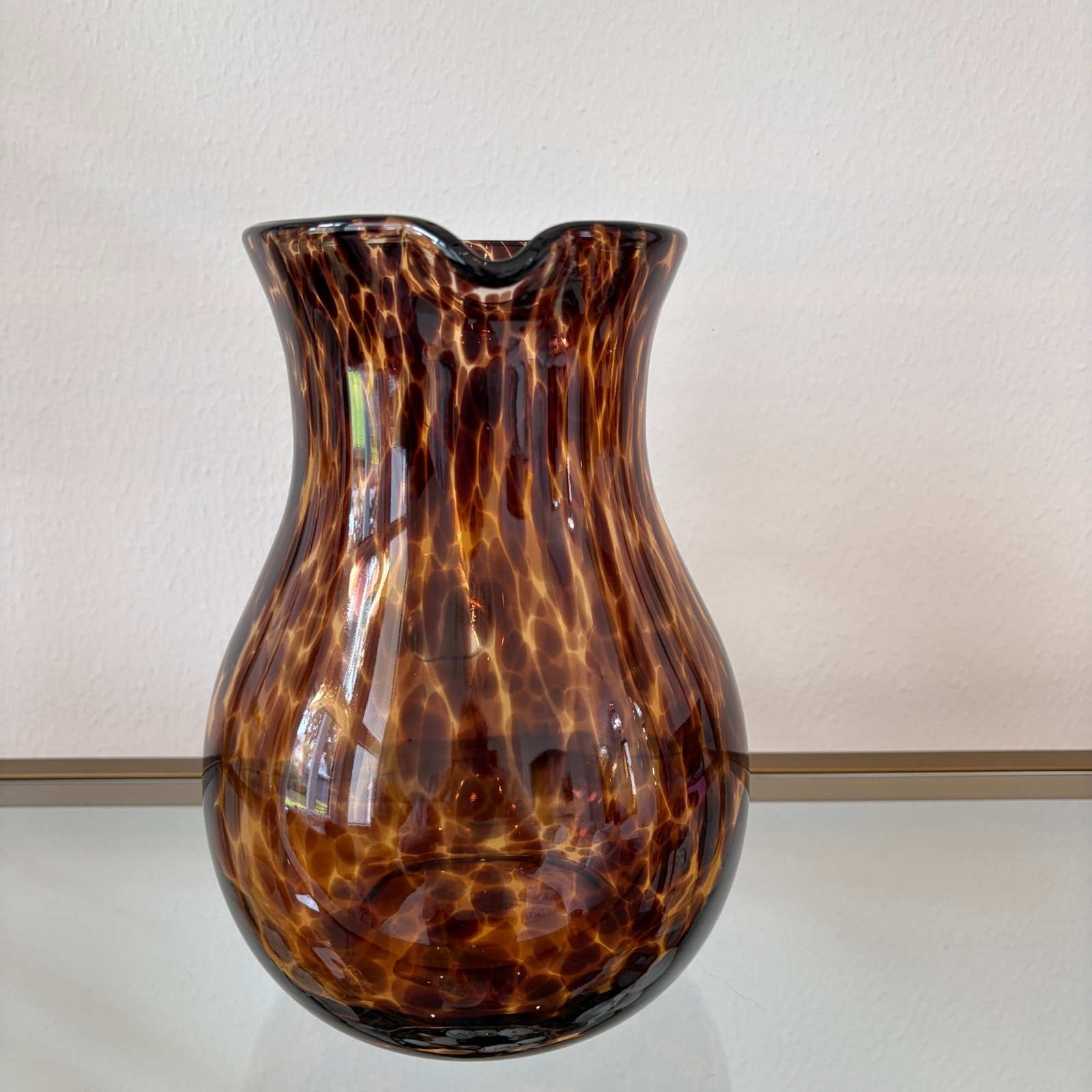 NEW Hand Blown Tortoise Shell Glass Pitcher 9.5in Chic Barware