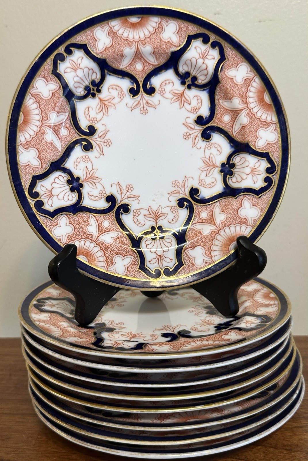Antique Royal Worcester 7” Imari Bread Plates Set Of 9 Rust Cobalt Gold 1905