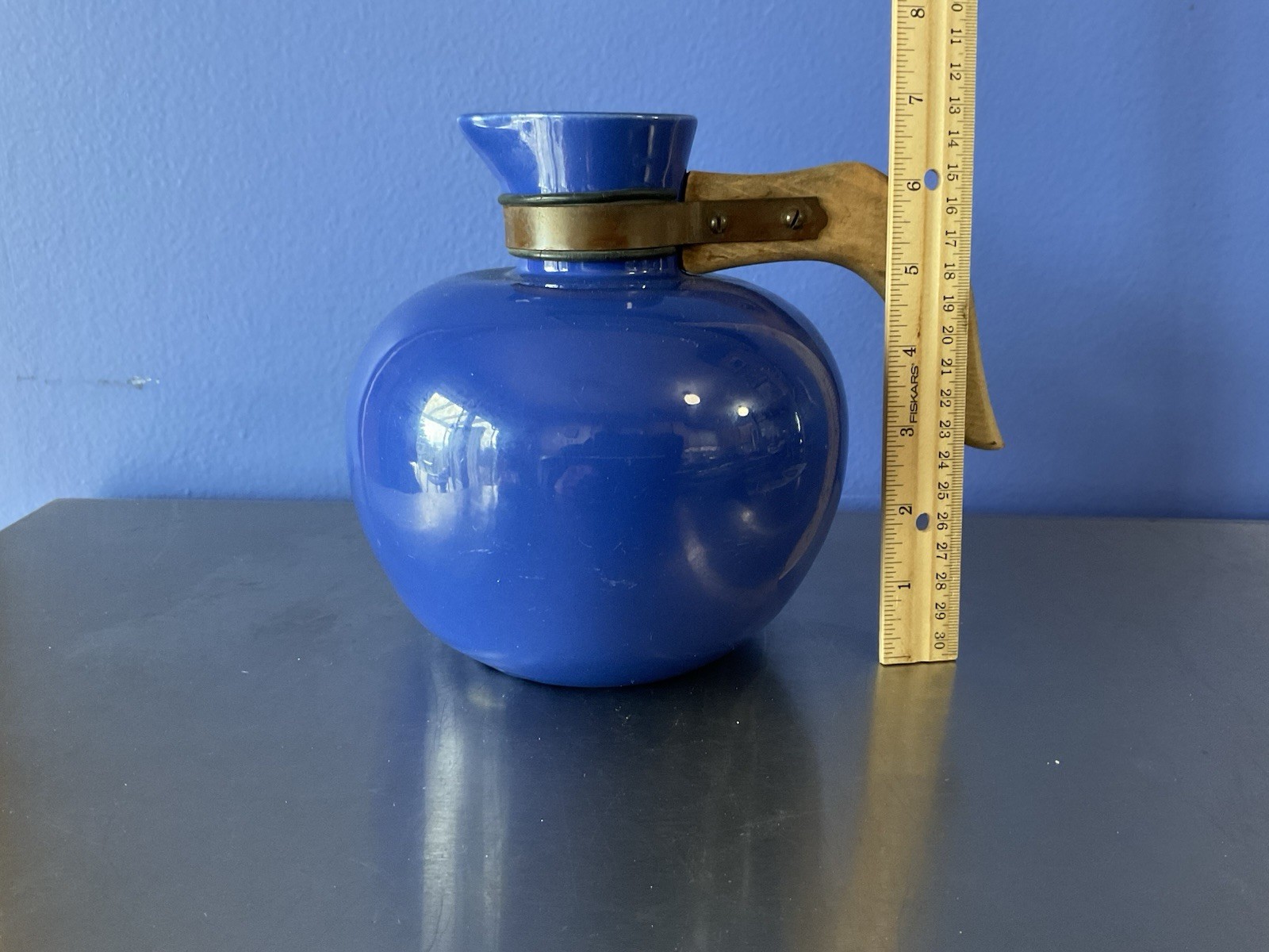 Vintage 1930s Hollydale Pottery California Cobalt Glaze Coffee Carafe Jug