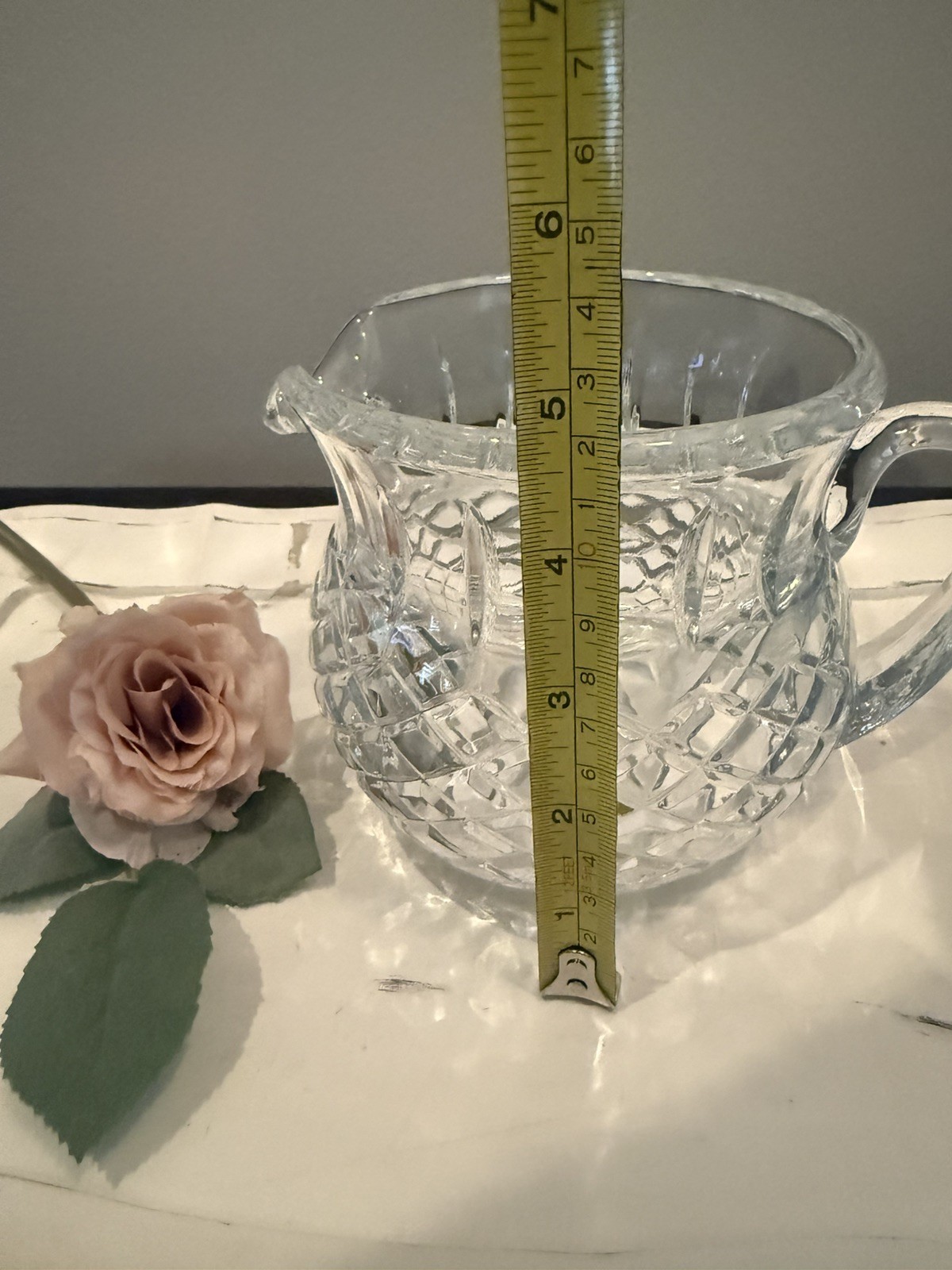 Vintage FTD Lead Crystal Pitcher Diamond Cut Beautiful, Heavy EUC