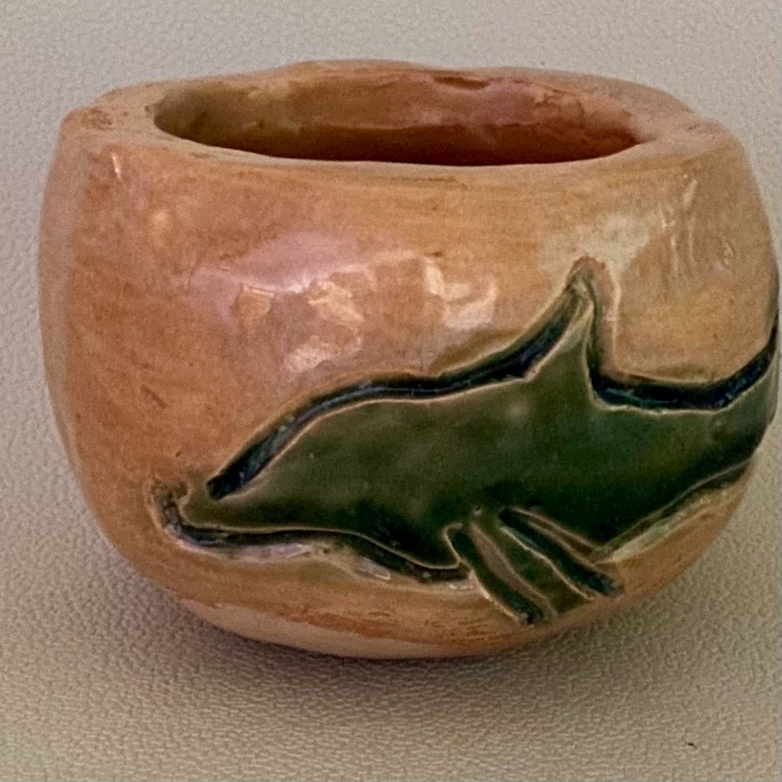 OOAK Studio Pottery Embossed Shark Pinch Pot Small Bowl Handcrafted Shark Week