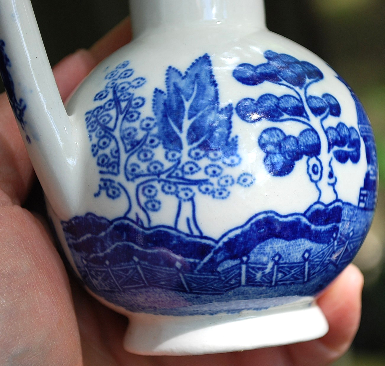 Vtg Set 2 BLUE WILLOW Oil & Vinegar Cruets OLD STYLE Japan w Label 5″ ASIAN Exc
