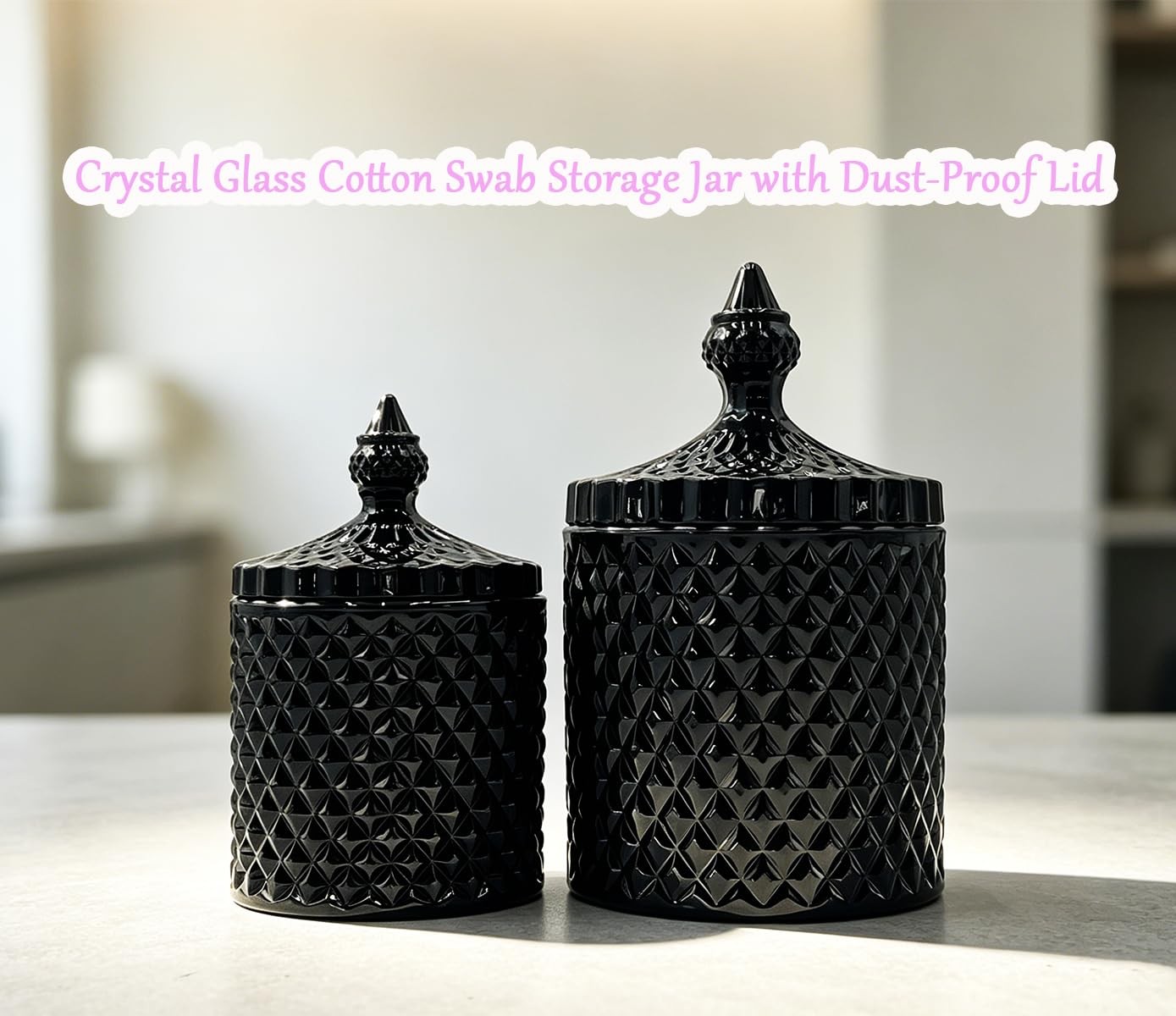 10 oz Black Glass Candy Dish with Lid-Decorative Display Jar for Q-Tip Holder…