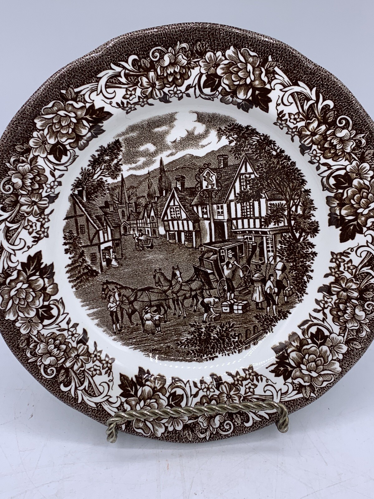 J & G Meakin 2 Bread Plates Stratford Stage Royal Staffordshire Ironstone Brown