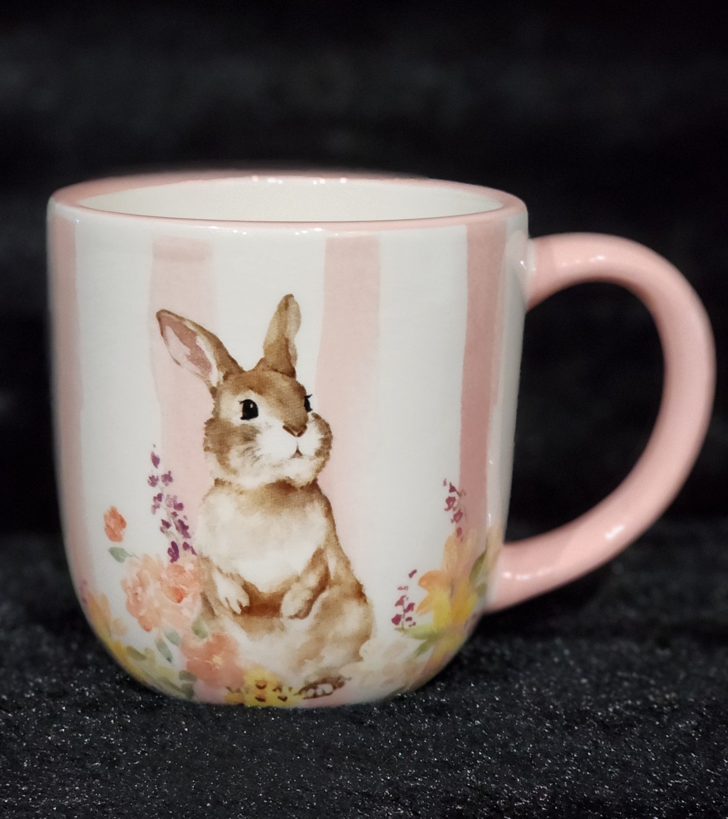 4 Pink White Floral Bunny Striped Tidbit Plates 4.4″ Ceramic Easter Watercolor