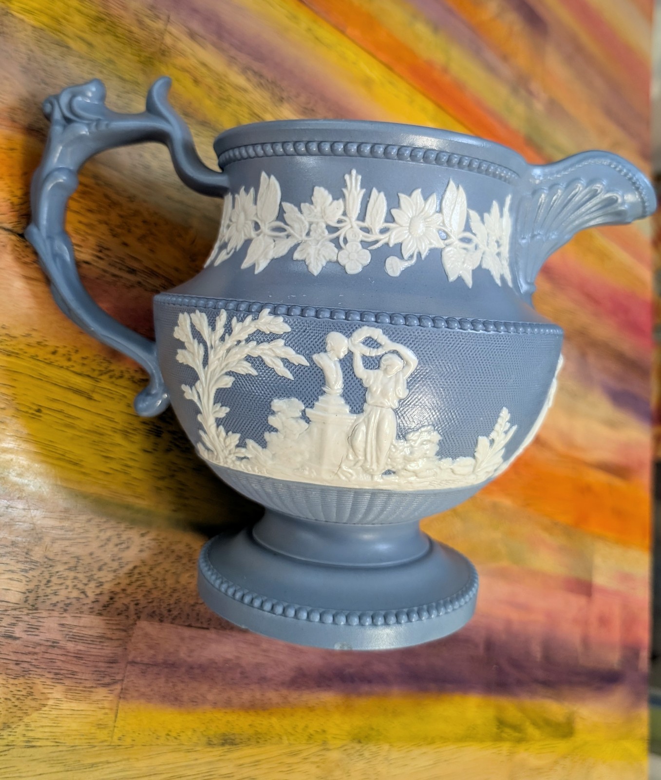 ⭐Antique Pitcher Staffordshire Chrysanthemum Factory stoneware Jug Neoclassical