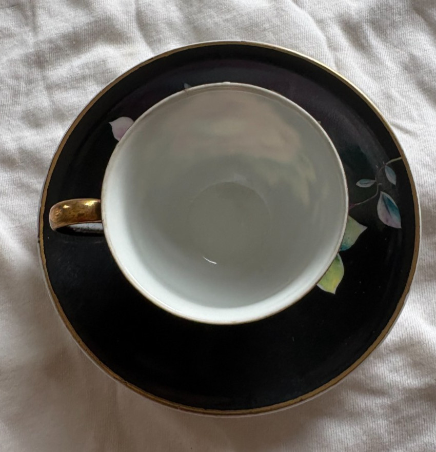 Vintage Chugai China Made In Occupied Japan Cup & Saucer Black & Yellow Floral