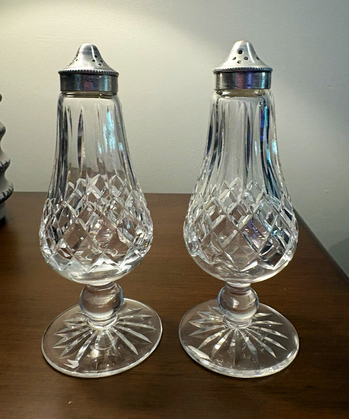 Vintage Waterford Footed Lismore Salt and Pepper Shakers. Never used.
