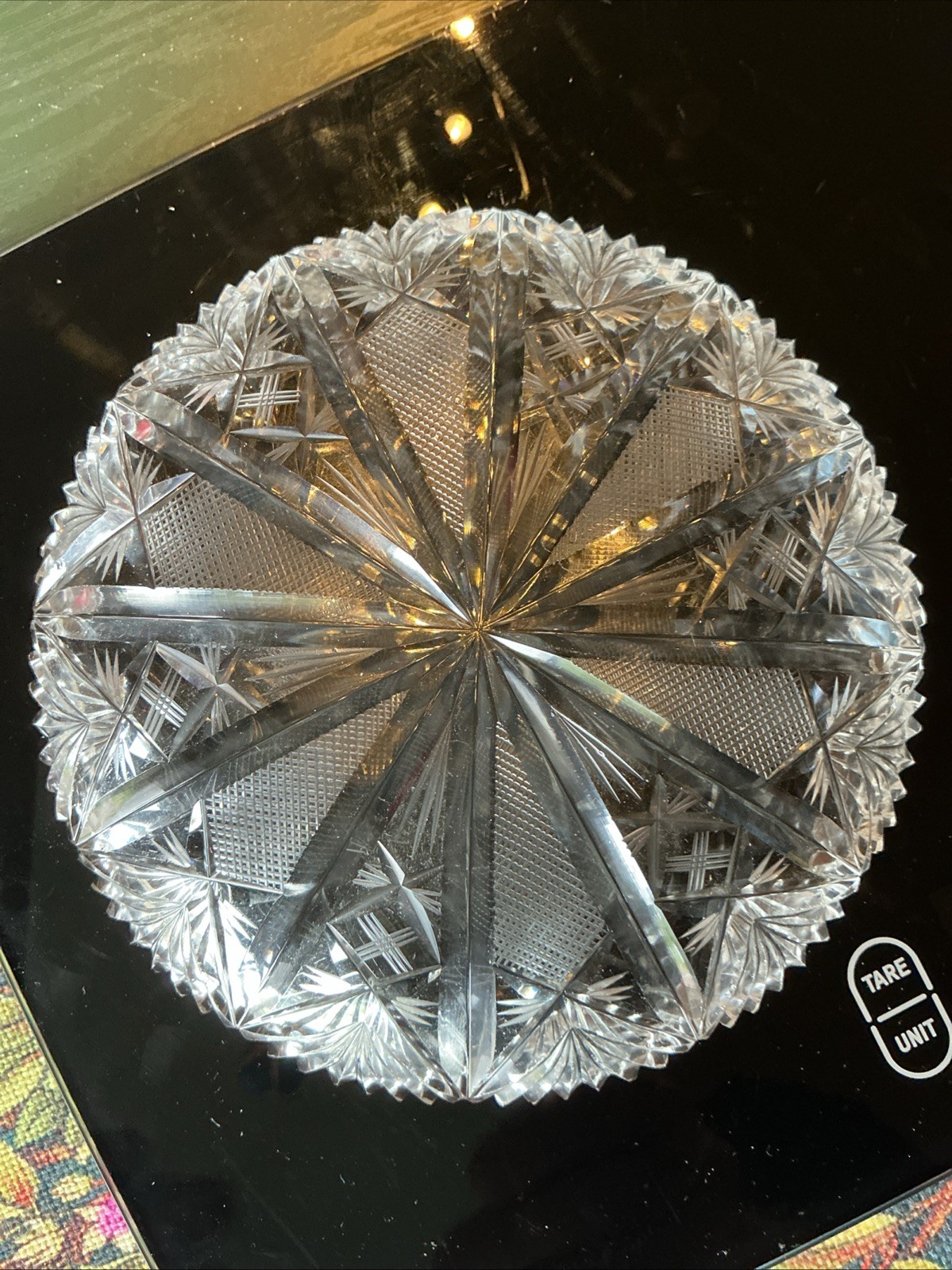 Antique American Brilliant Cut Glass 6.25” Plate/Dish Sawtooth Rim Rayed Mitres