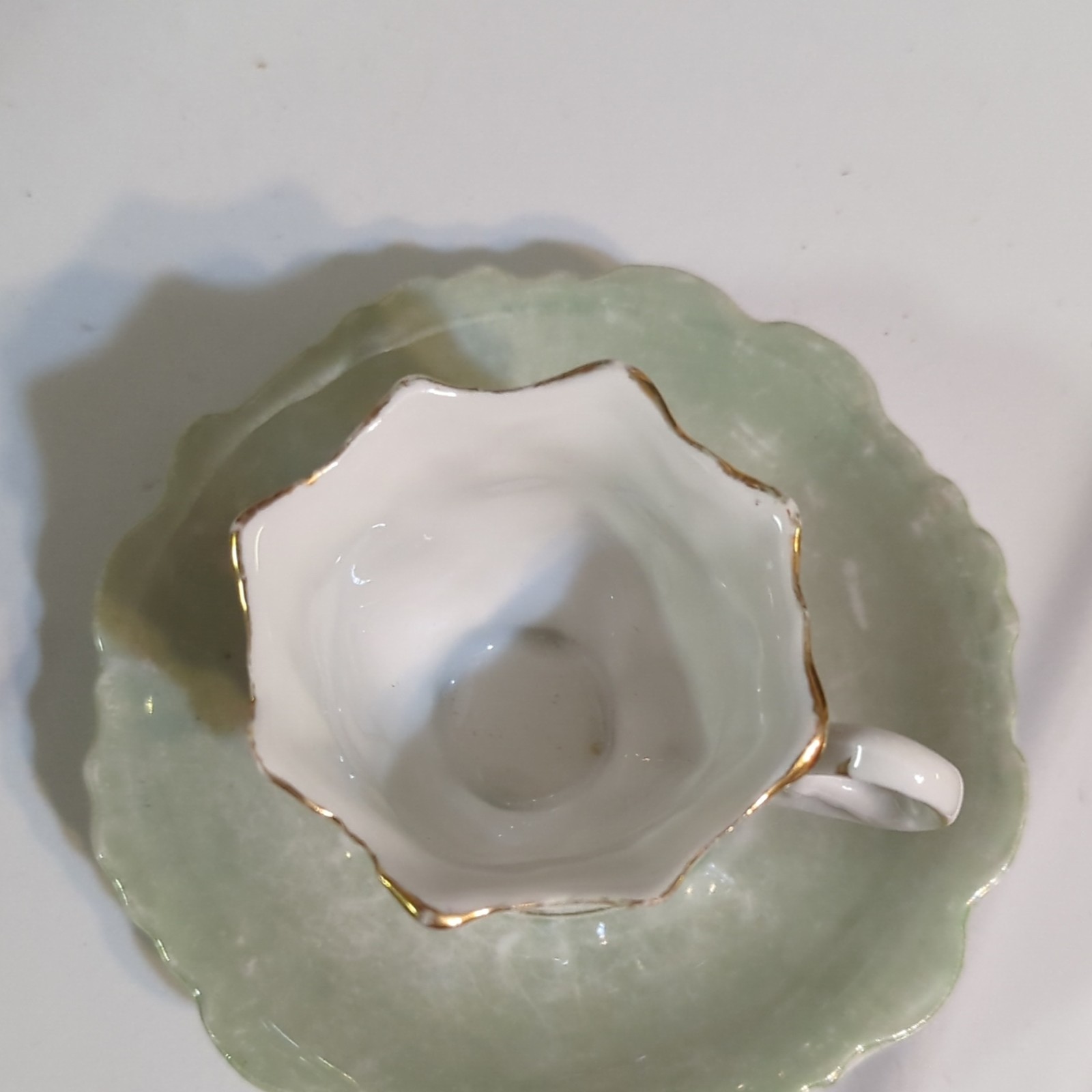 O.R.M.A.N.C. Floral Tea Cup & Saucer 2-Piece Set Green White Gold Decor