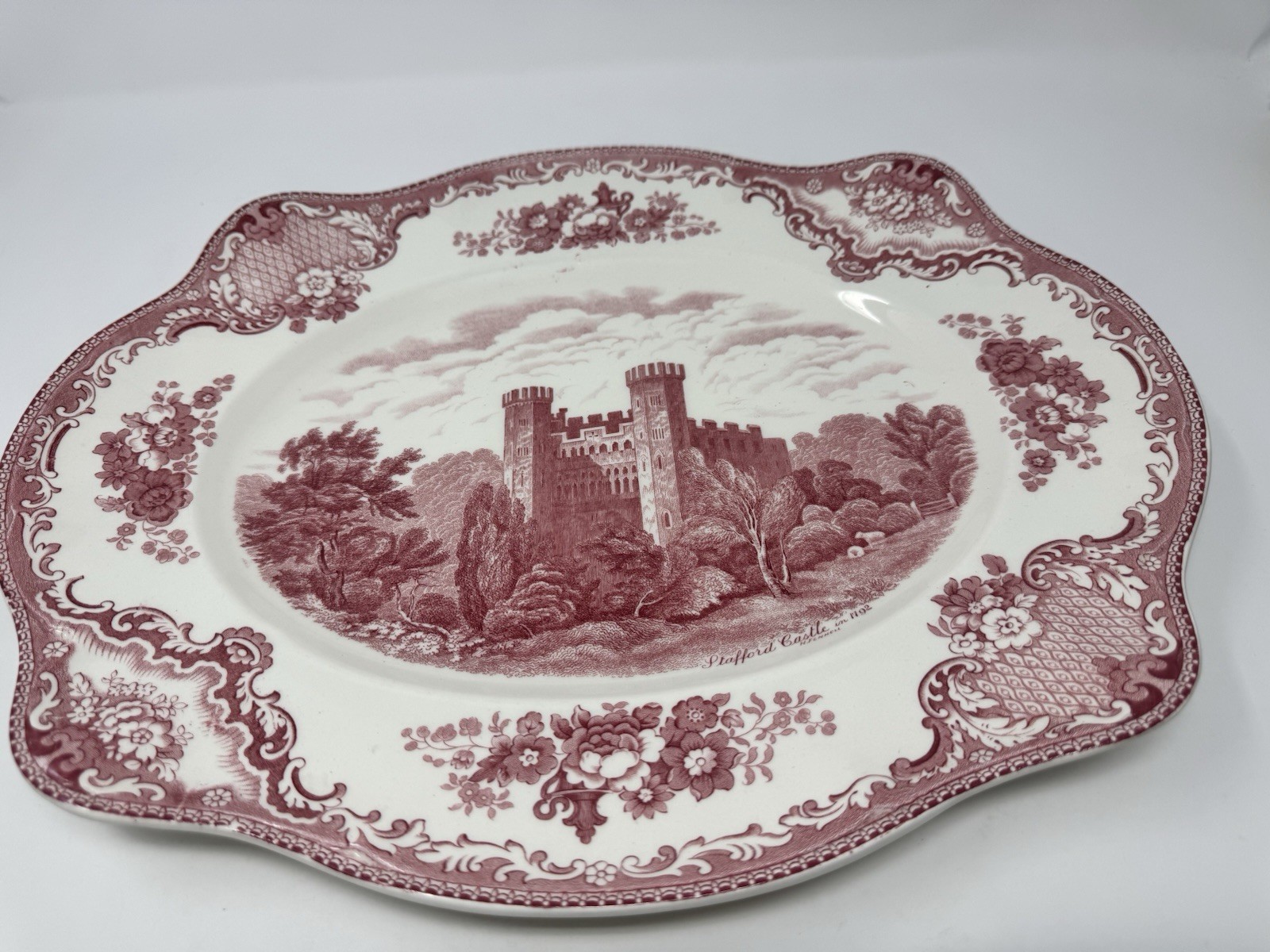 Johnson Brothers England Stafford Castle 1792 Pink Ceramic Platter 15.5 in