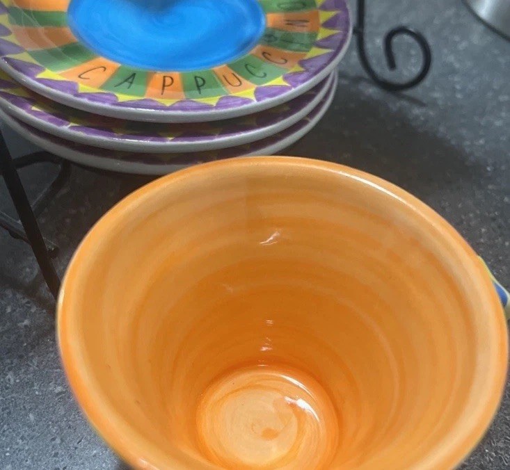 Certified International Ceramic Geometric Multicolor Cup & Saucer Set with Stand