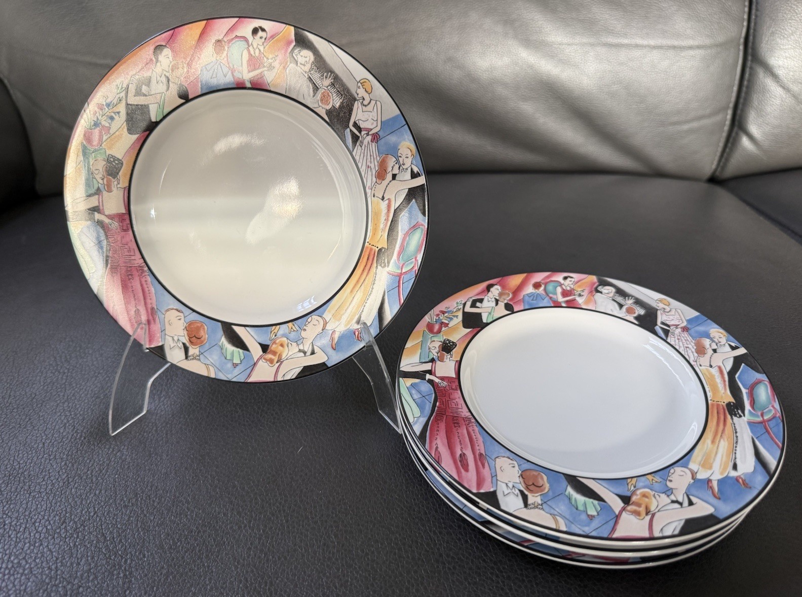 4-Sakura”Tango” #993 By Sue Zipkin Salad/Dessert Plates Art Deco Style 1993-1994