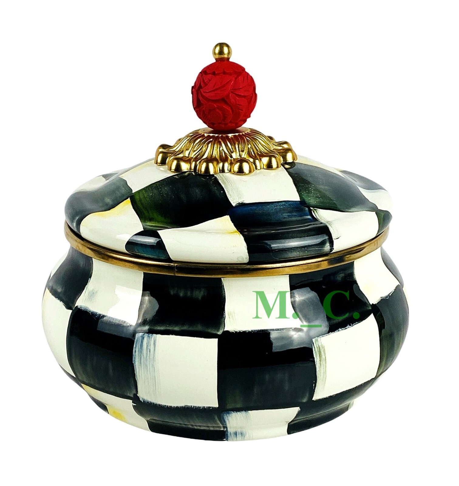 MacKenzie Childs Courtly Check Squashed Pot New No Box