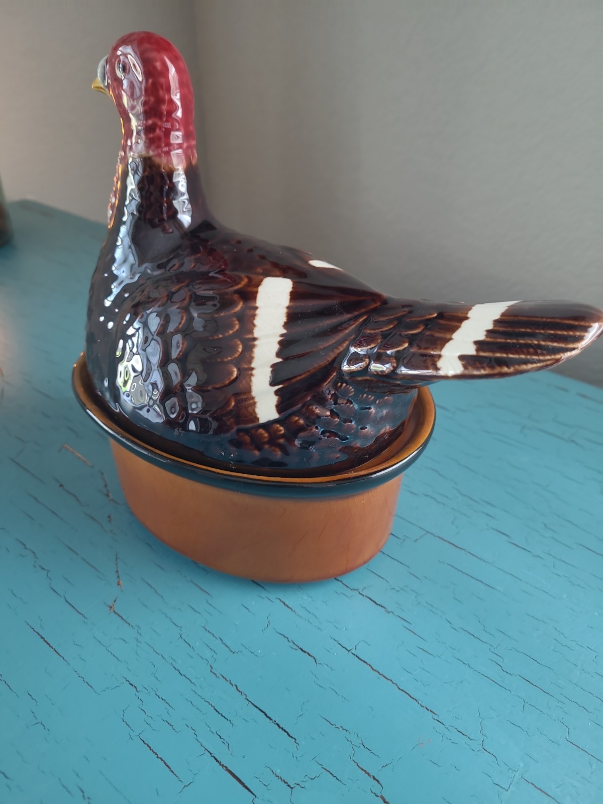 Vintage 1960s Secal Portugal Turkey On A Nest Majolica Casserole Dish
