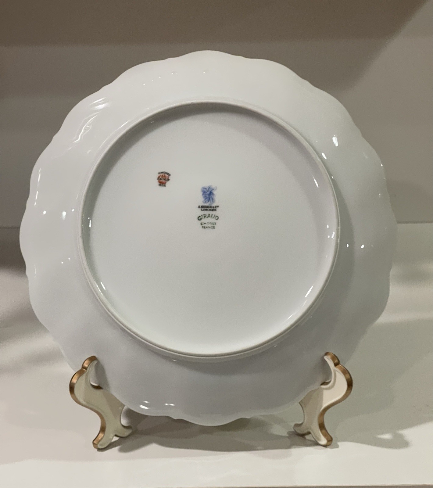 Giraud Limoges France Porcelain Plate White Pink/Green Floral Marked 1836