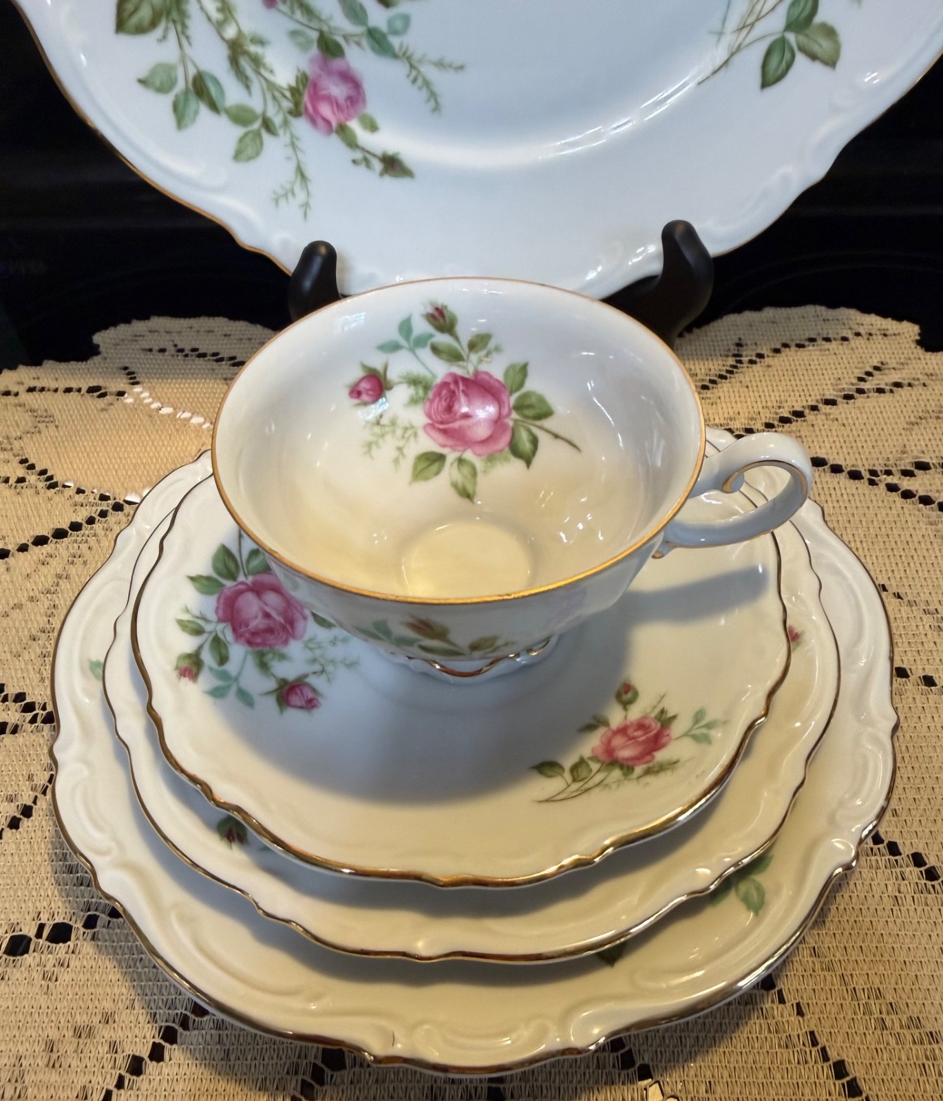 Mitterteich Germany Old Dresden Rose 5 pc Place Setting Vintage