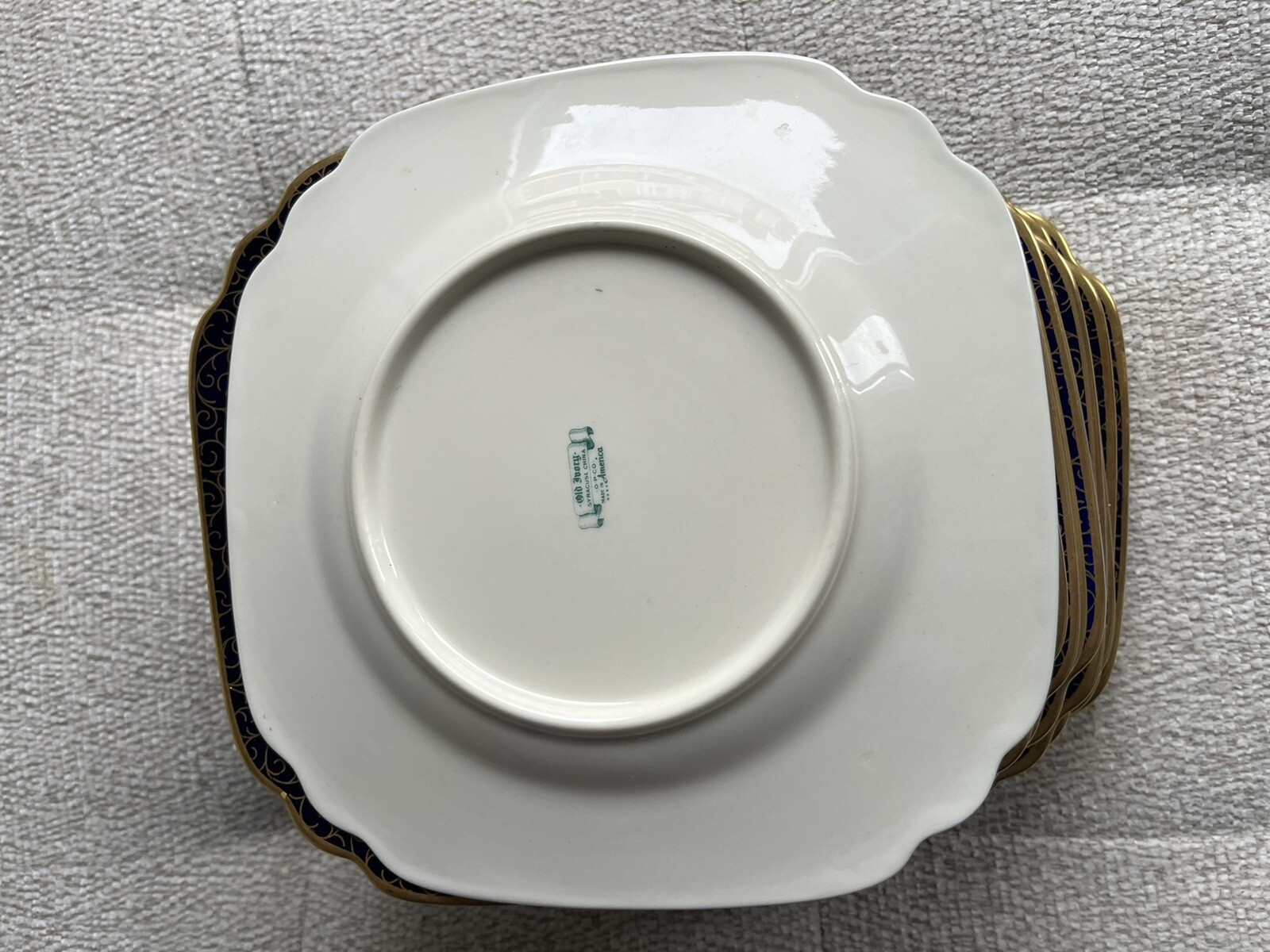 12 Old Ivory Syracuse Square Salad Plates 8-1/8″ Cobalt Blue Gold Encrusted. NEW