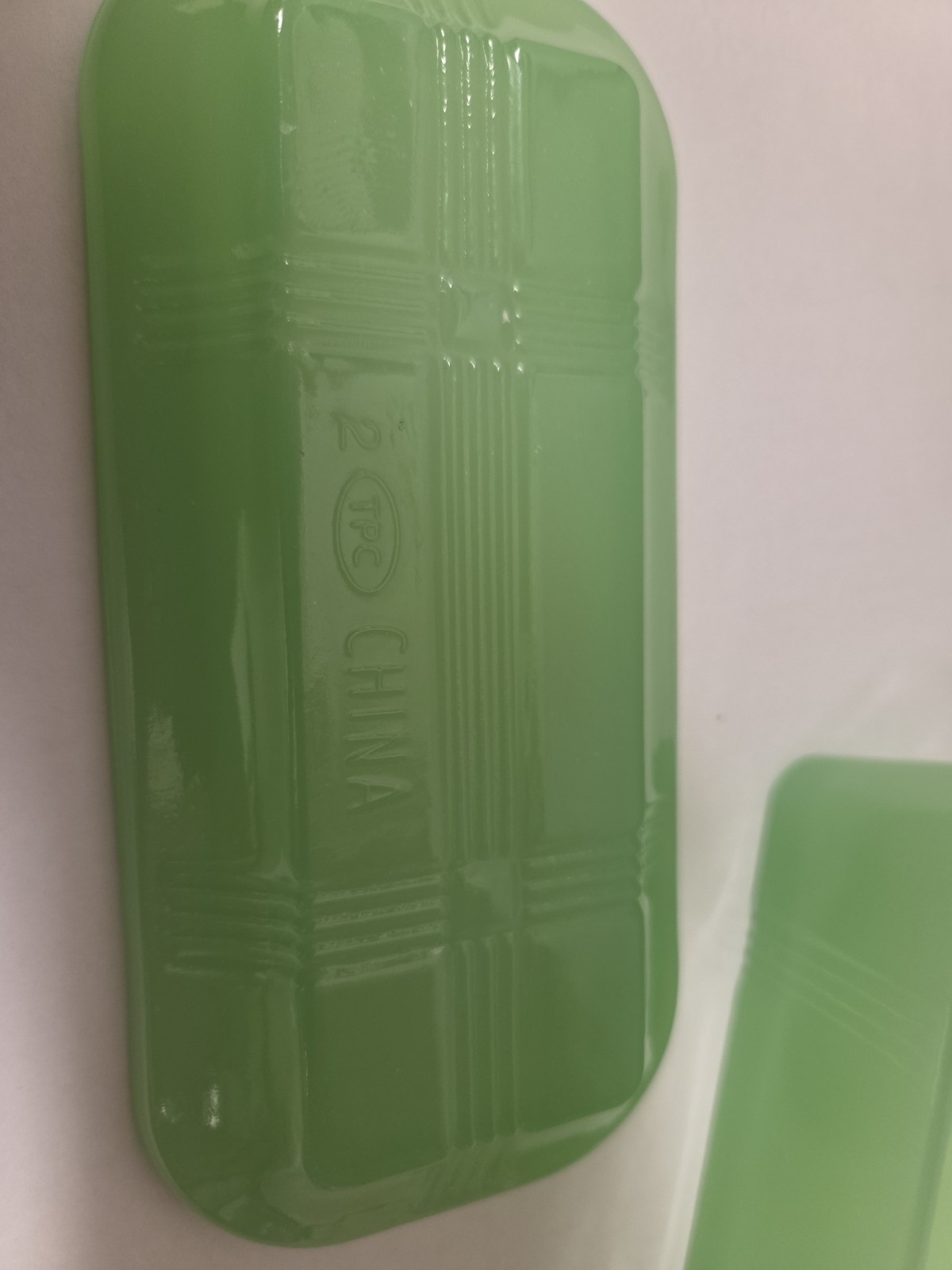 Jadeite Glass Butter Dish, 6.75 X 3.25 X 2.25 Green 2 TPC CHINA Retro