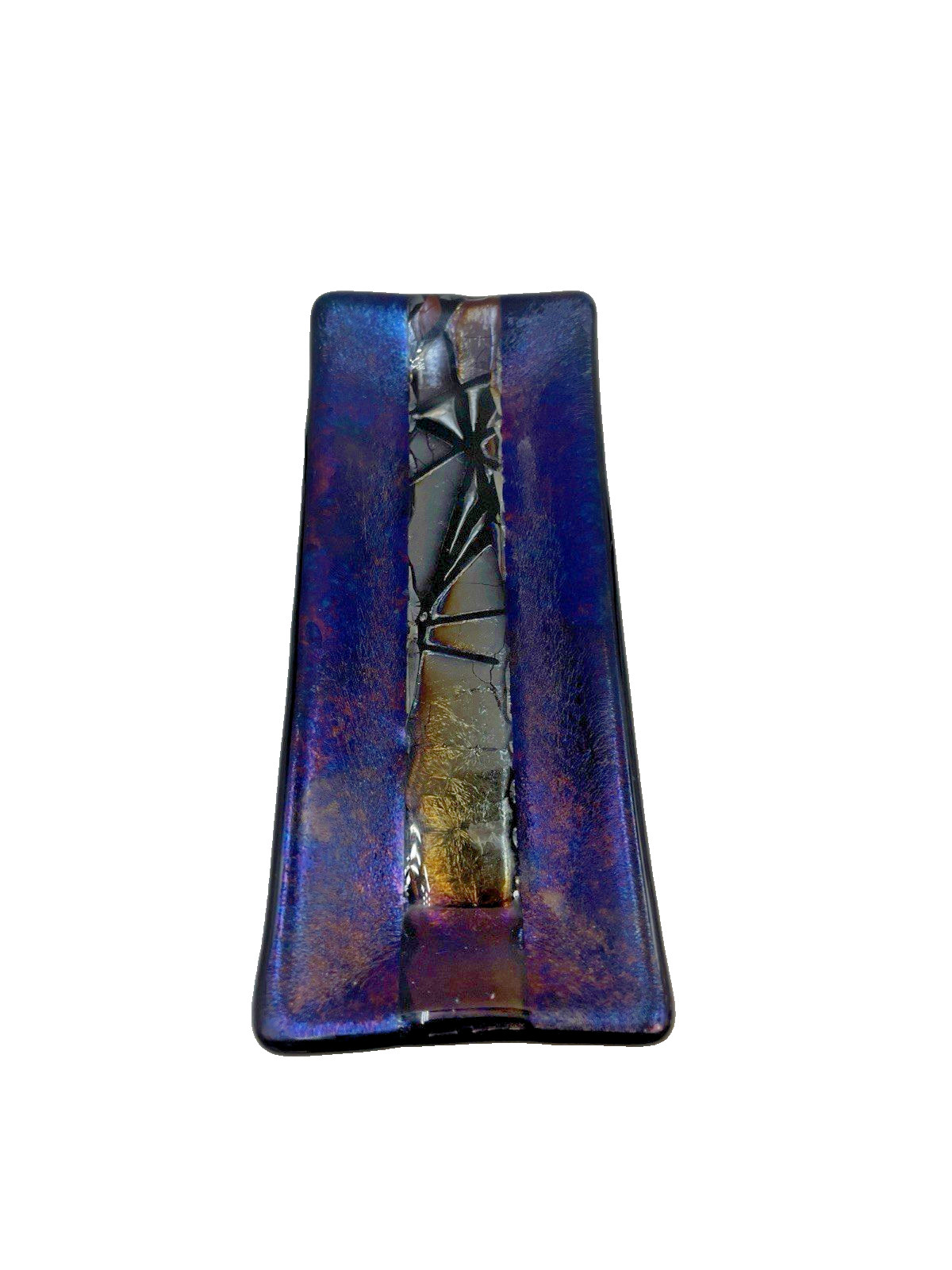 Kurt McVay Art Glass Fused Iridescent Tray / Trinket Dish Signed KM 7.9” x 3.25″