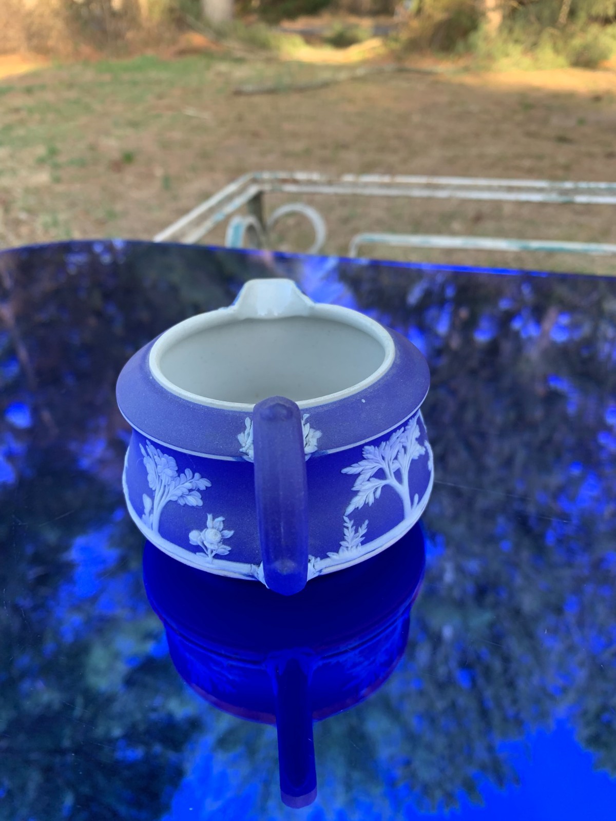 Wedgwood Jasperware Cobalt Blue Creamer 2 1/8″ Tall Made in England Circa 1900