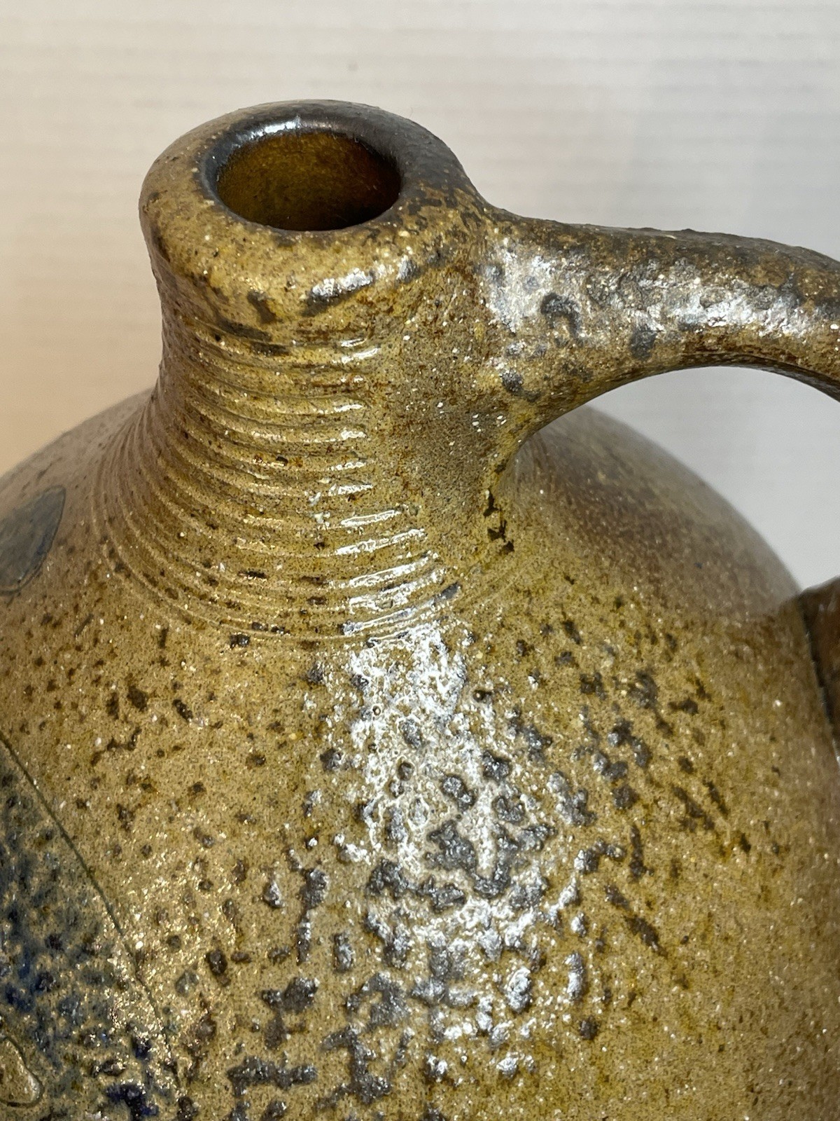 Vintage Large 12.5” Mark Hewitt North Carolina Pottery Jug Incised Cobalt Flower
